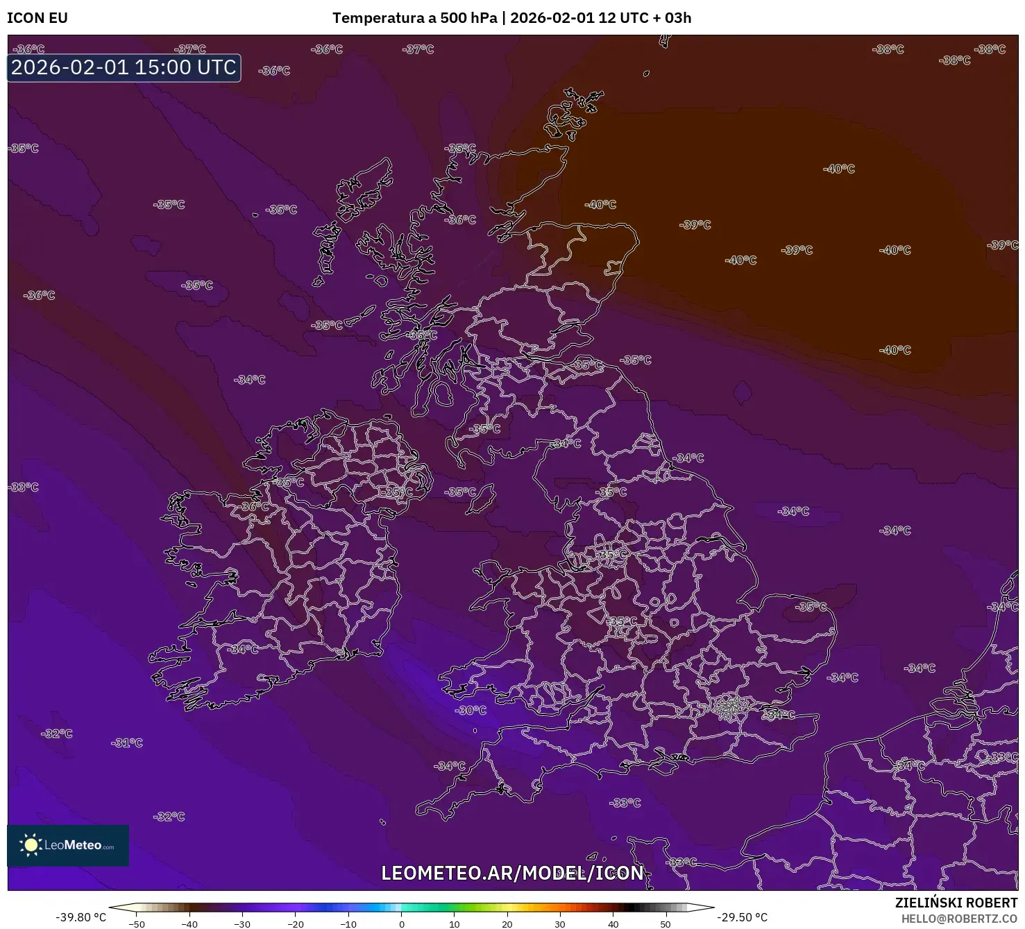 ICON model - Reino Unido, Temperatura a 500 hPa