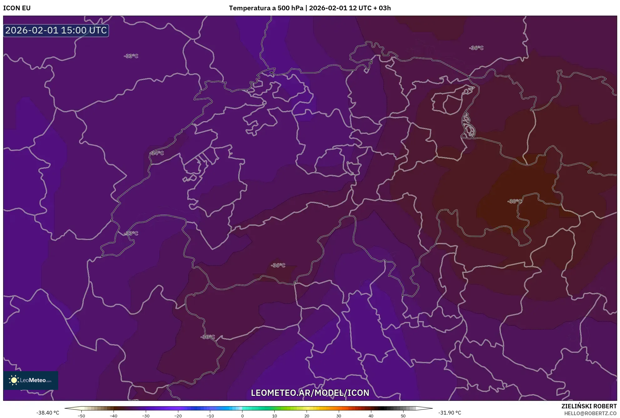 ICON model - Suiza, Temperatura a 500 hPa