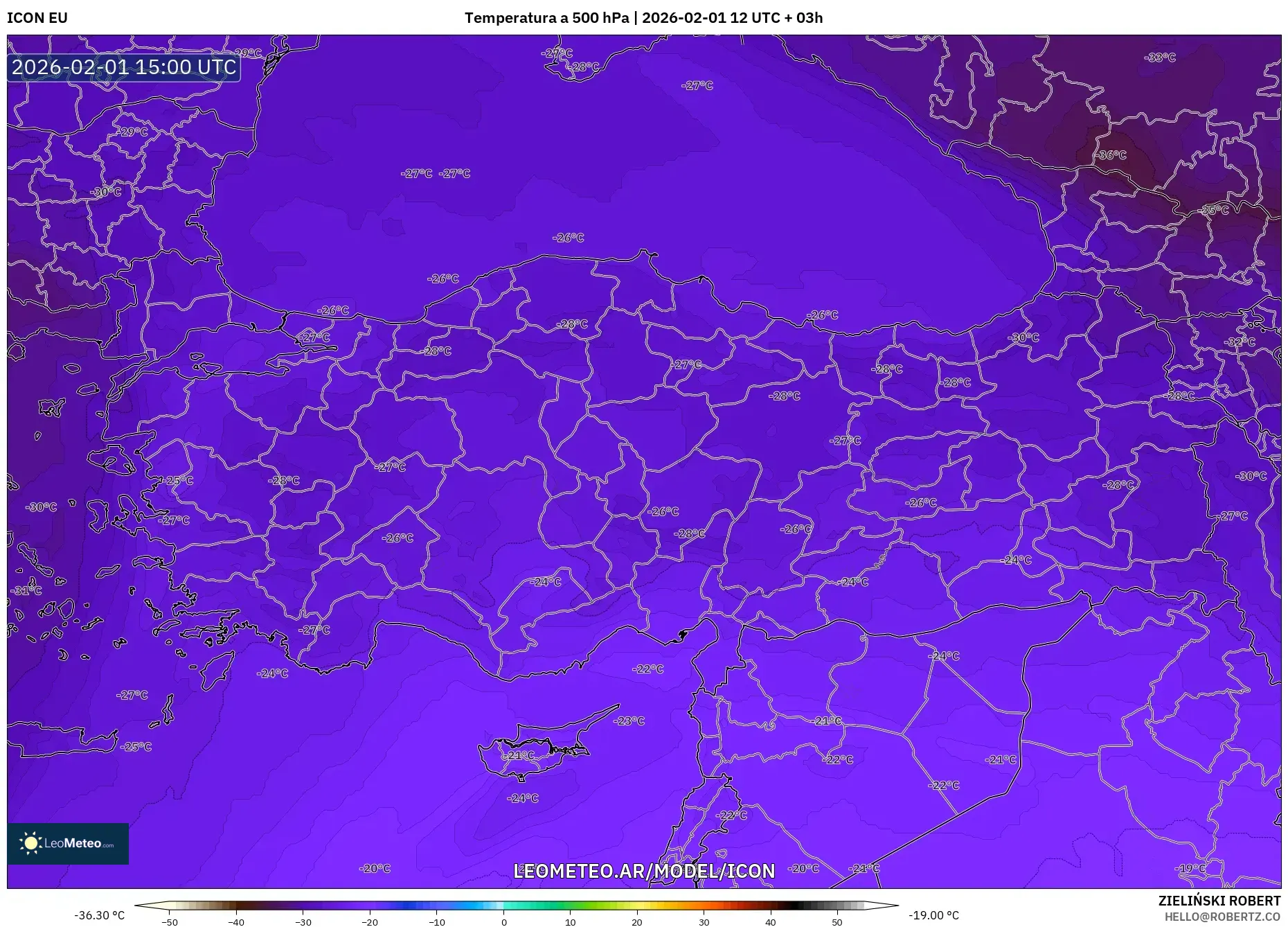 ICON model - Turquía, Temperatura a 500 hPa