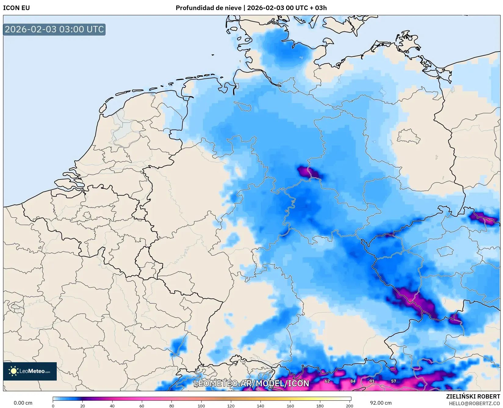 ICON model - Alemania, Profundidad de nieve