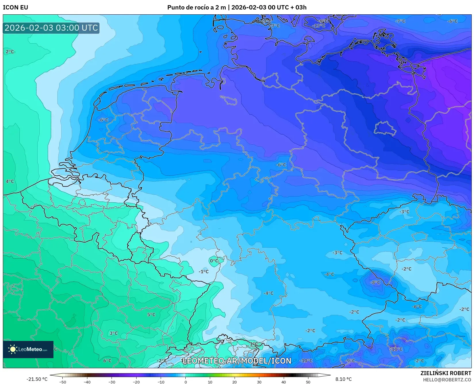ICON model - Alemania, Punto de rocío a 2 m