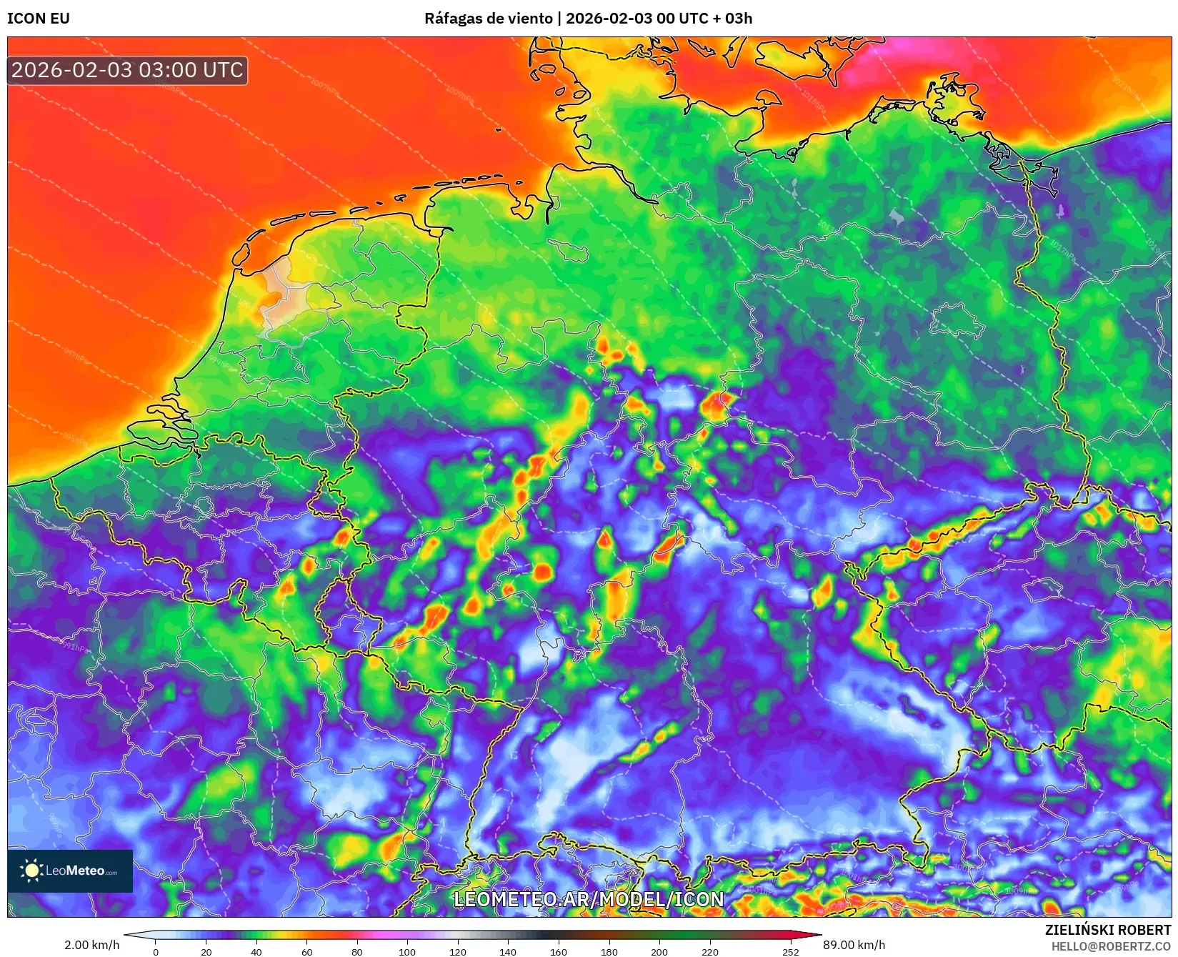 ICON model - Alemania, Ráfagas de viento