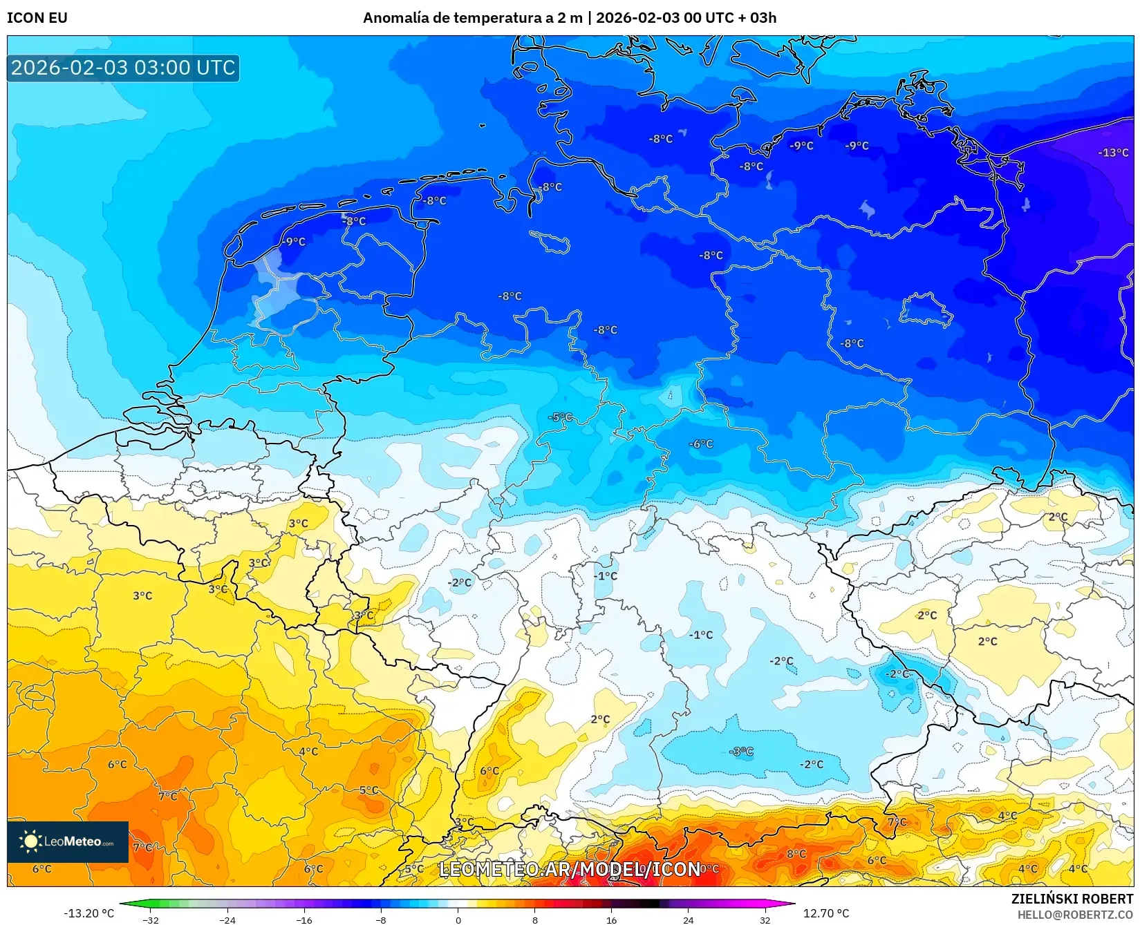 ICON model - Alemania, Anomalía de temperatura a 2 m