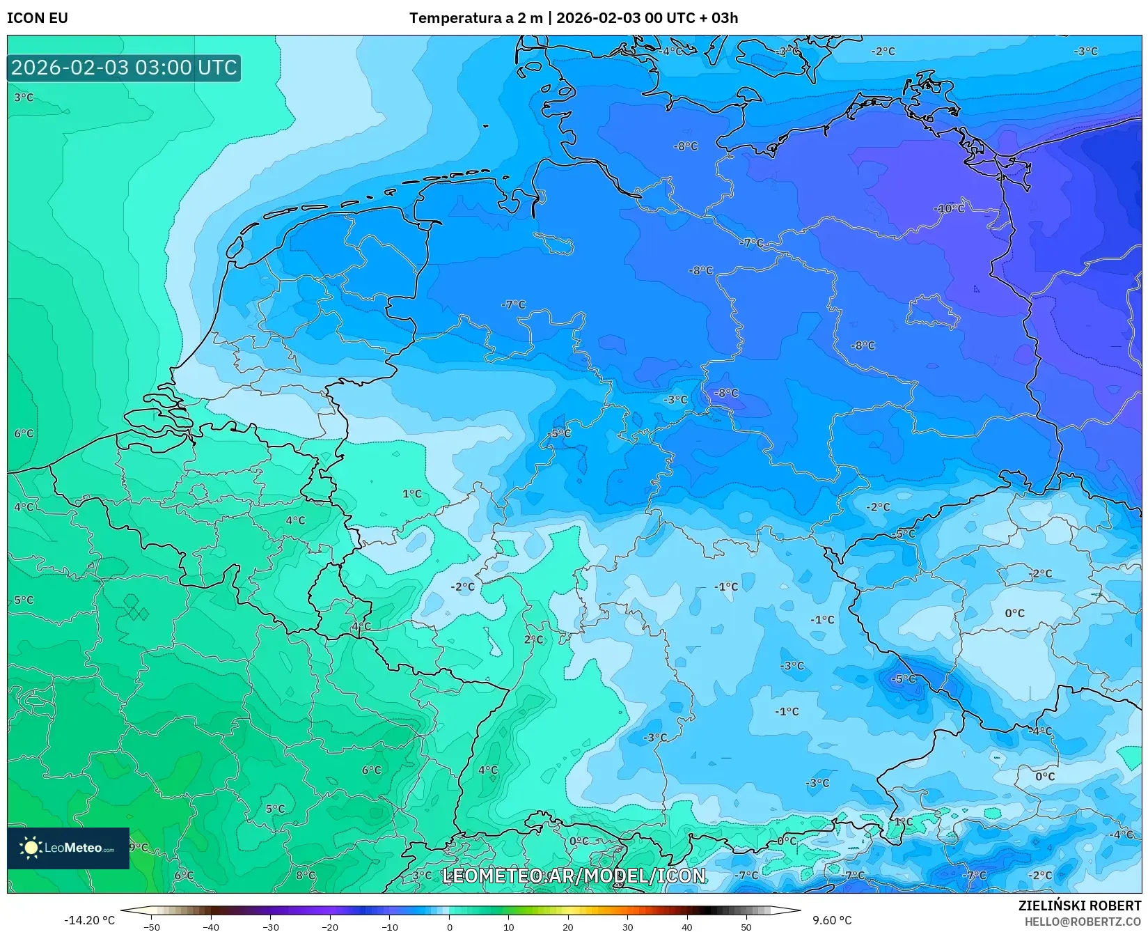 ICON model - Alemania, Temperatura a 2 m