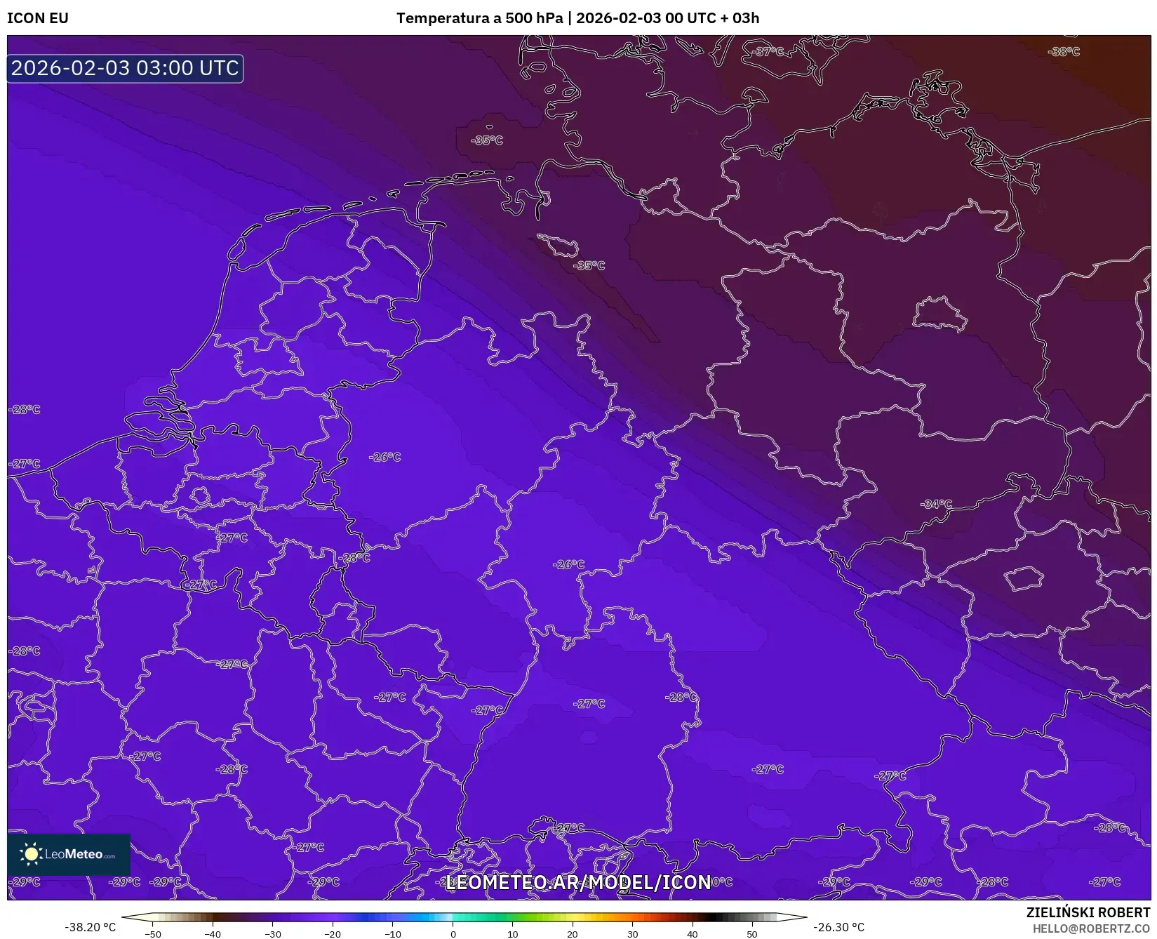 ICON model - Alemania, Temperatura a 500 hPa