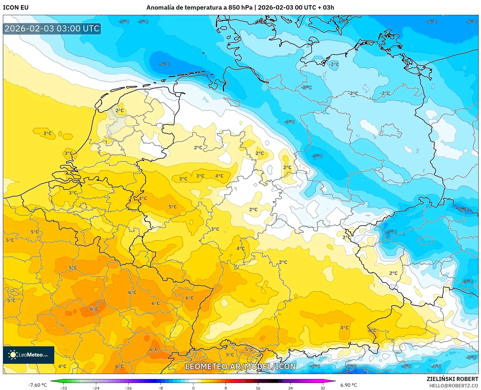 ICON model - Alemania, Anomalía de temperatura a 850 hPa