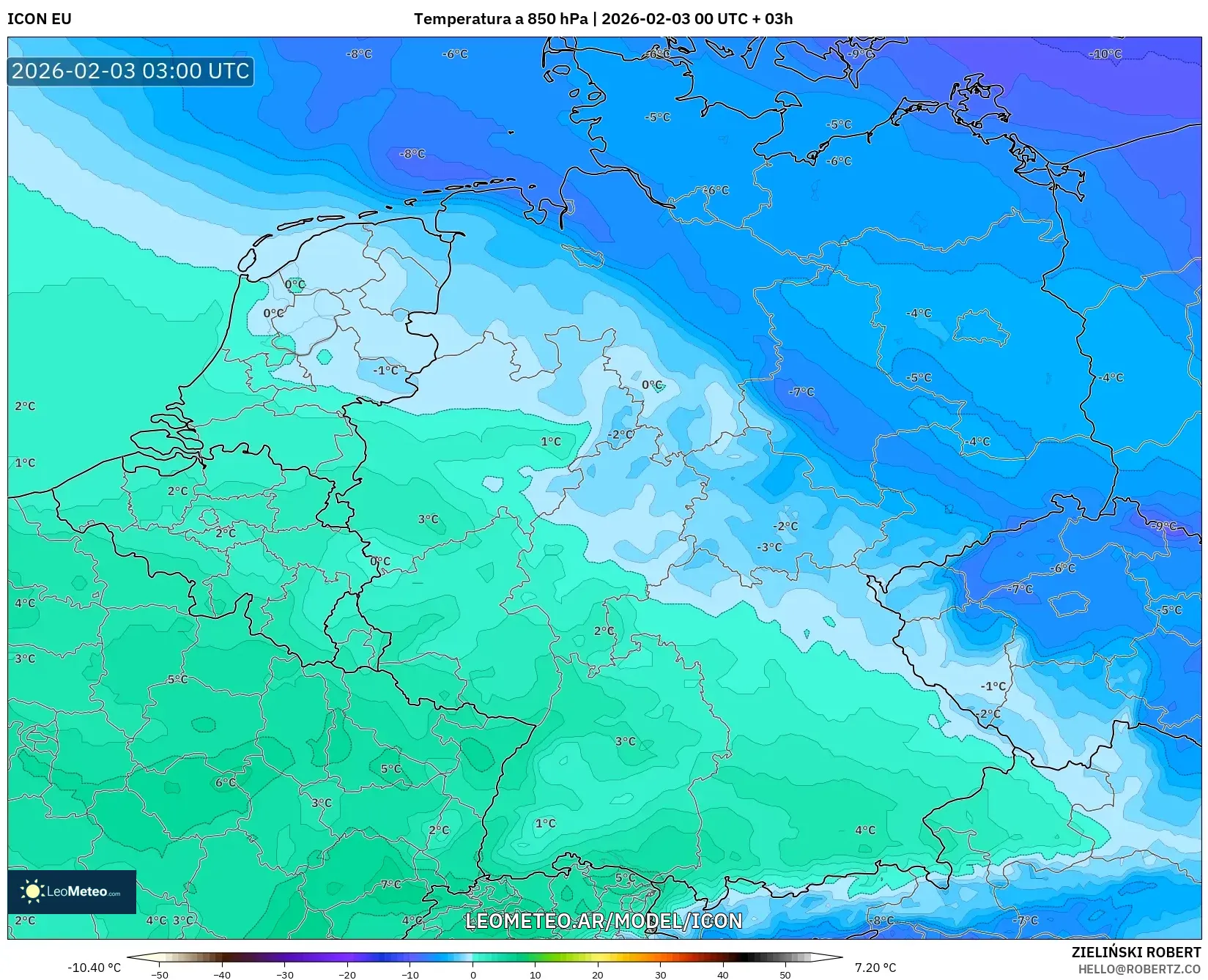 ICON model - Alemania, Temperatura a 850 hPa