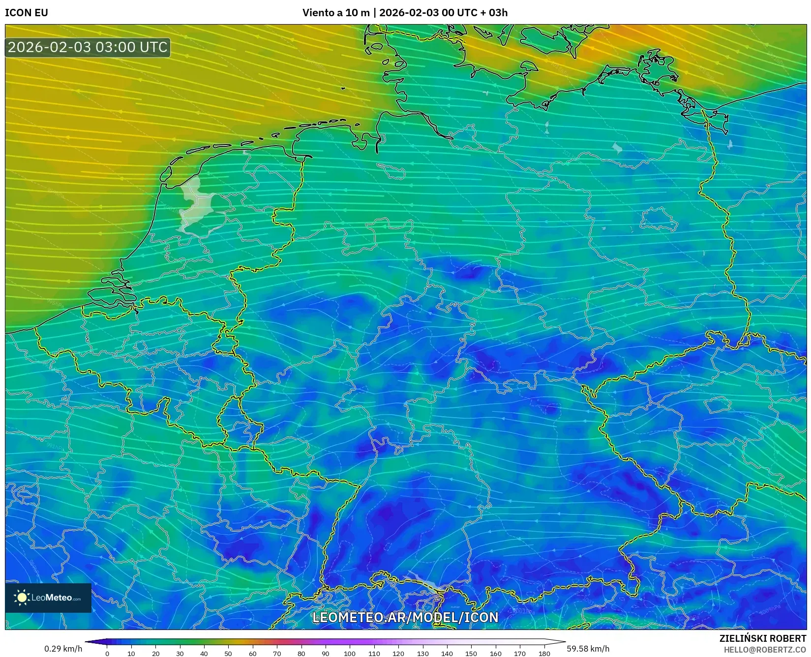 ICON model - Alemania, Viento a 10 m