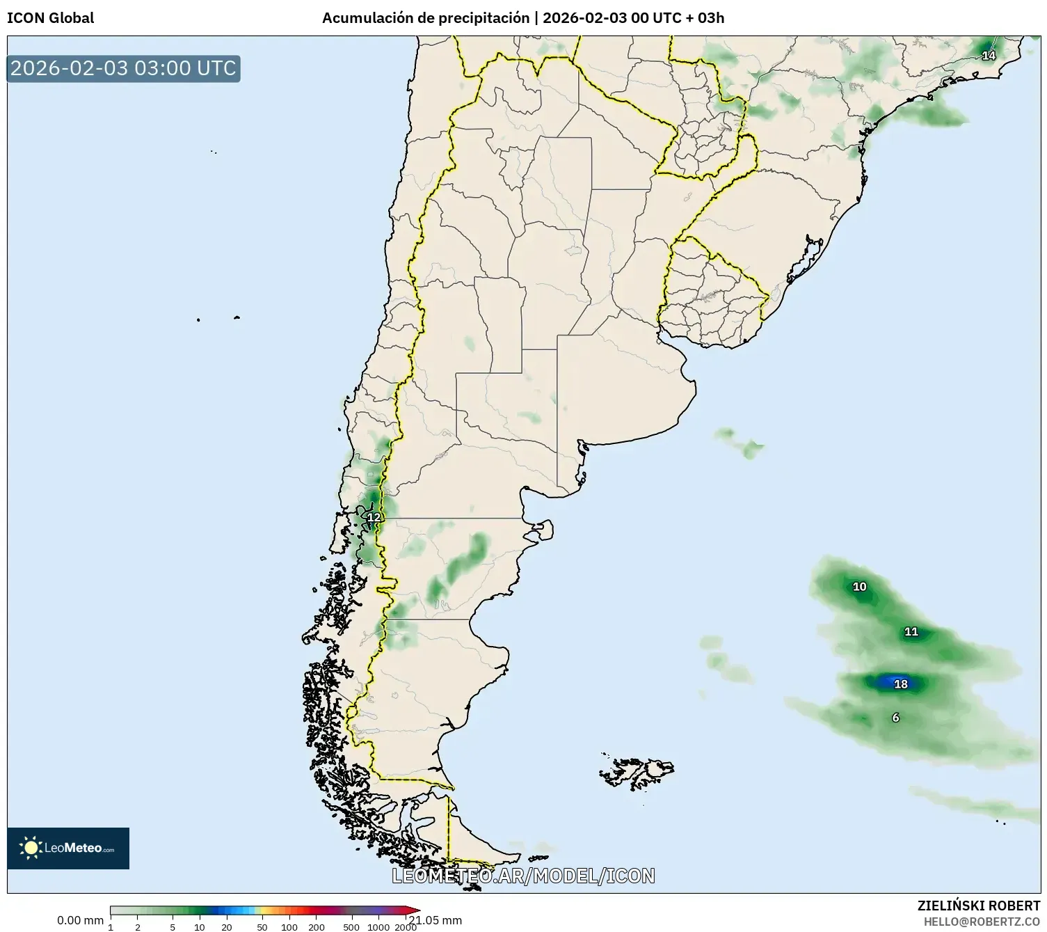 ICON model - Argentina, Acumulación de precipitación