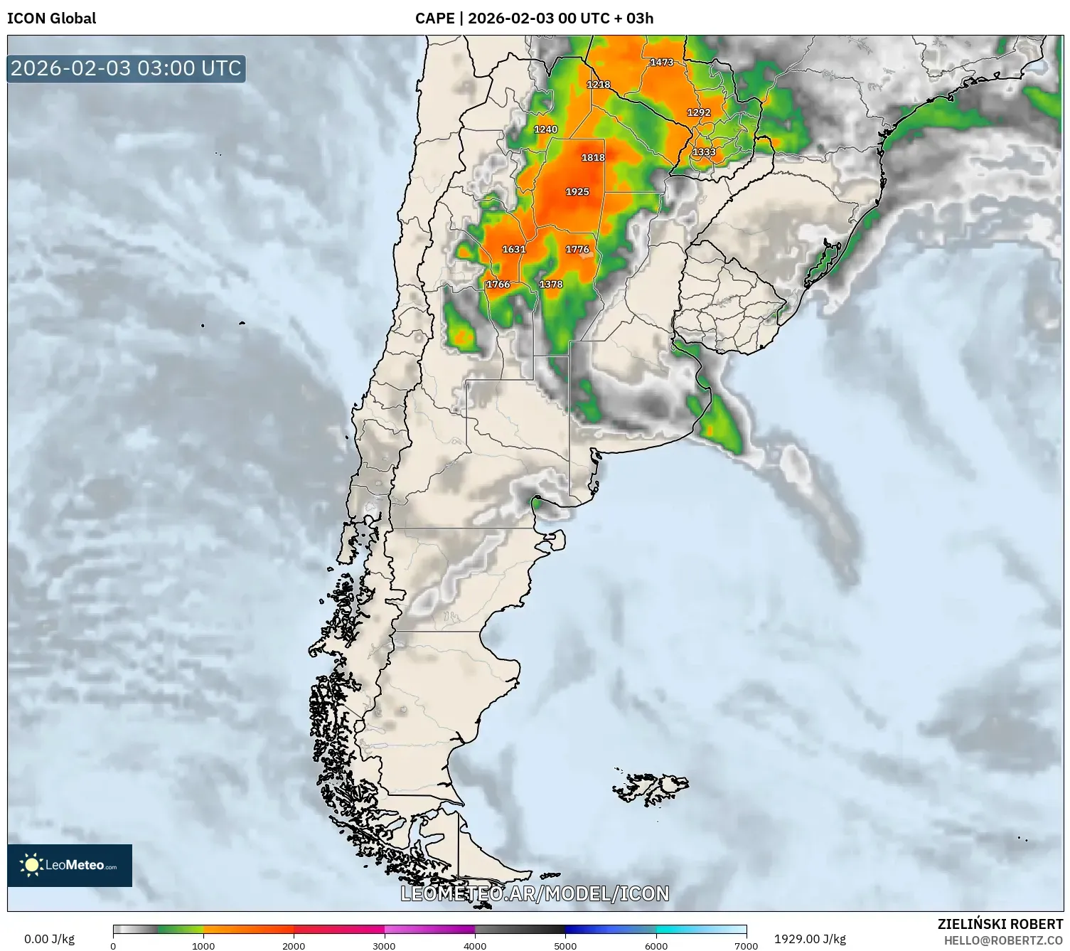 ICON model - Argentina, CAPE