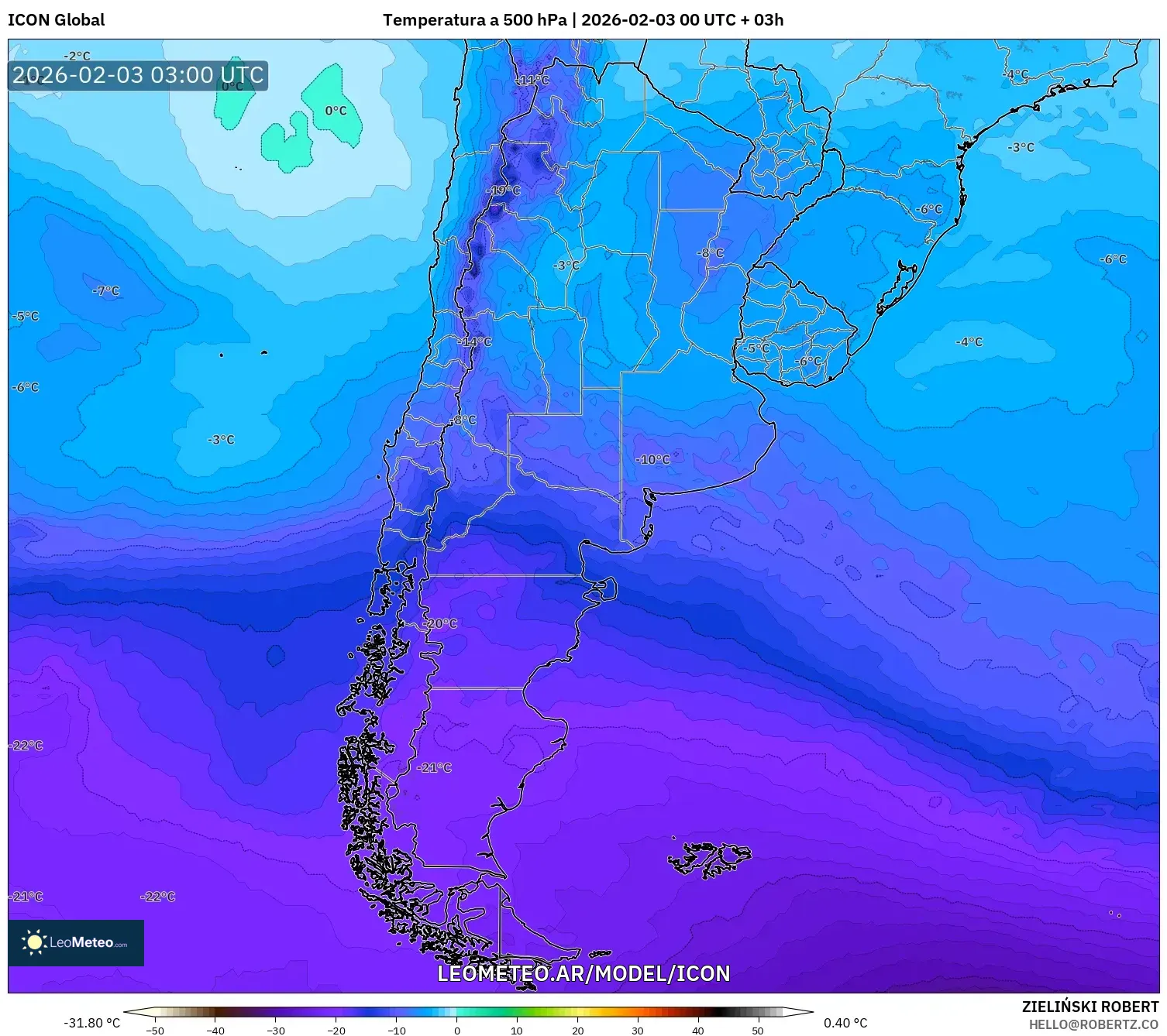 ICON model - Argentina, Temperatura a 500 hPa