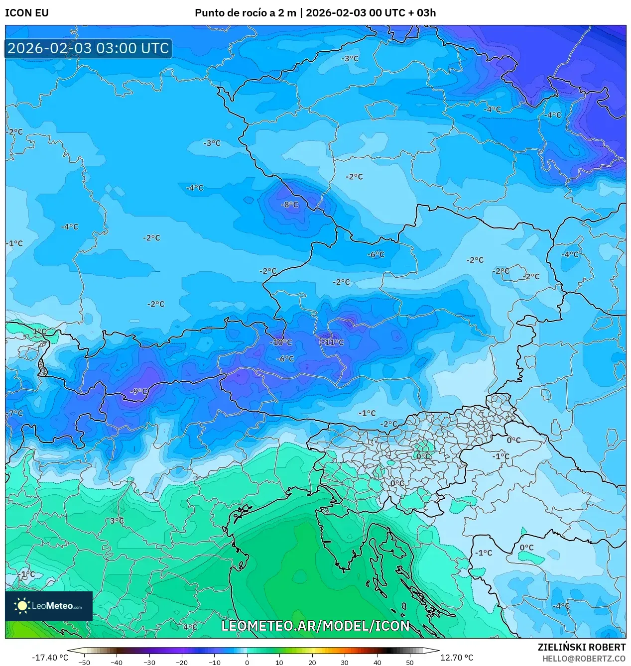 ICON model - Austria, Punto de rocío a 2 m