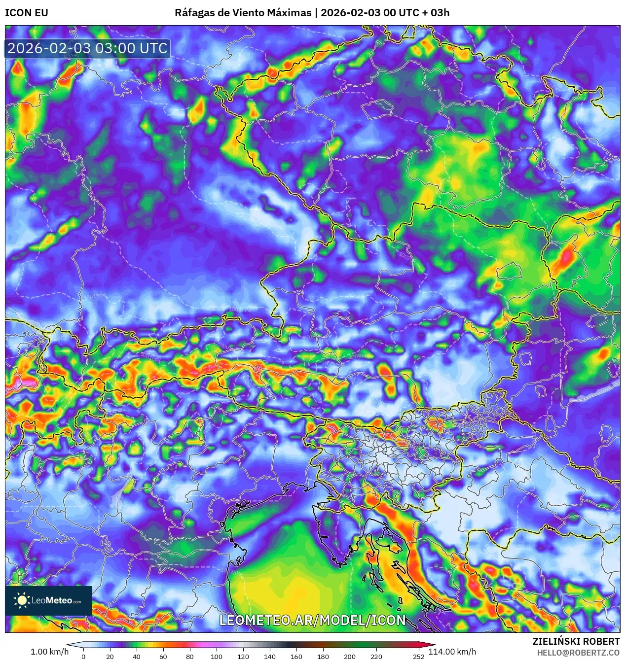 ICON model - Austria, Ráfagas de Viento Máximas