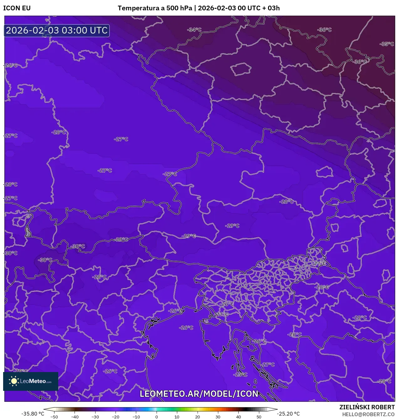 ICON model - Austria, Temperatura a 500 hPa