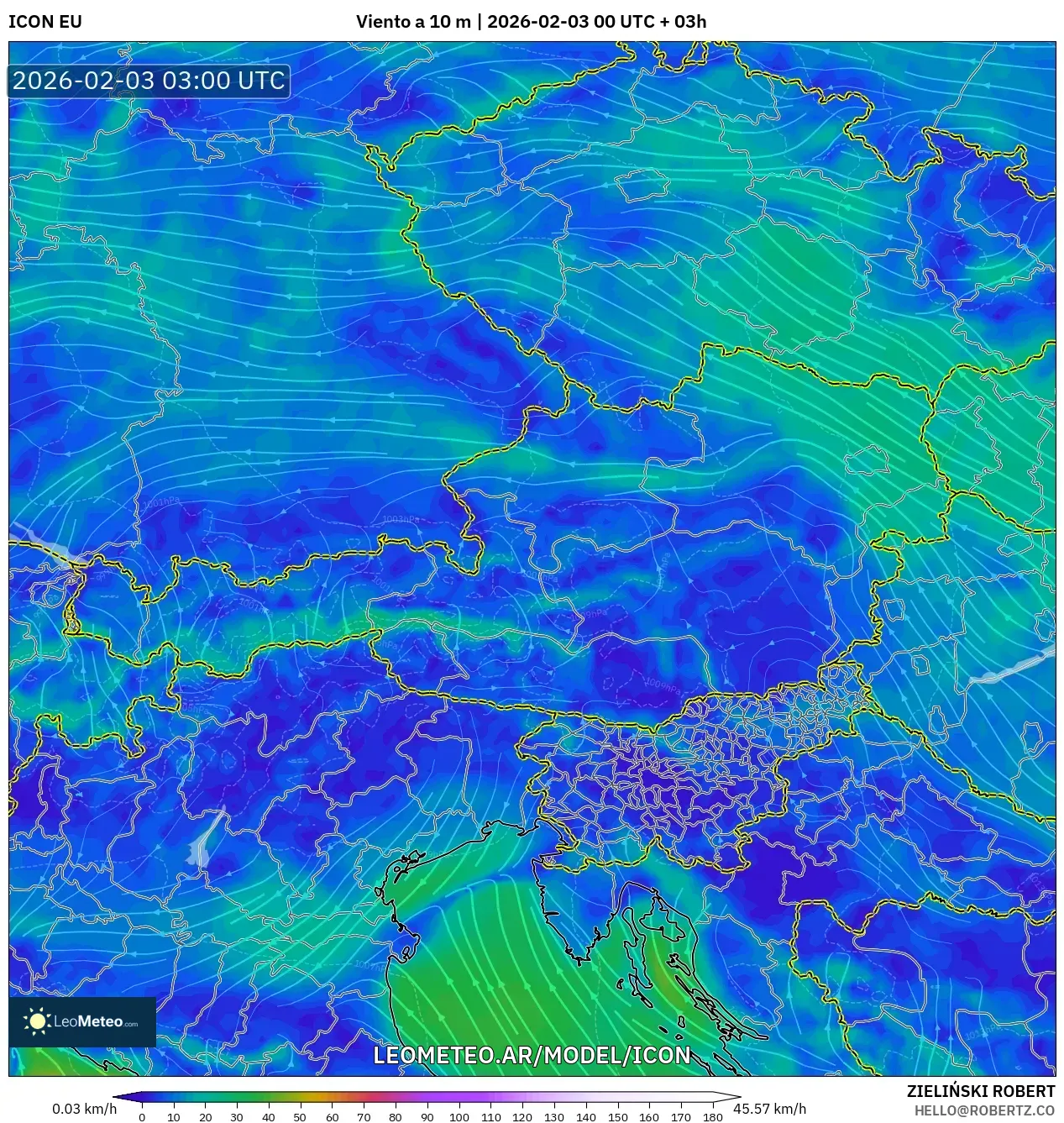 ICON model - Austria, Viento a 10 m