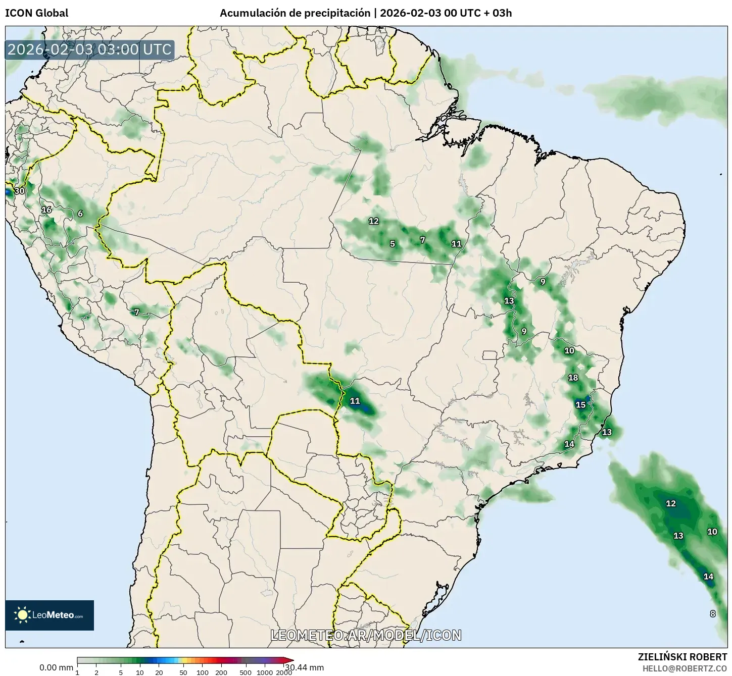 ICON model - Brasil, Acumulación de precipitación