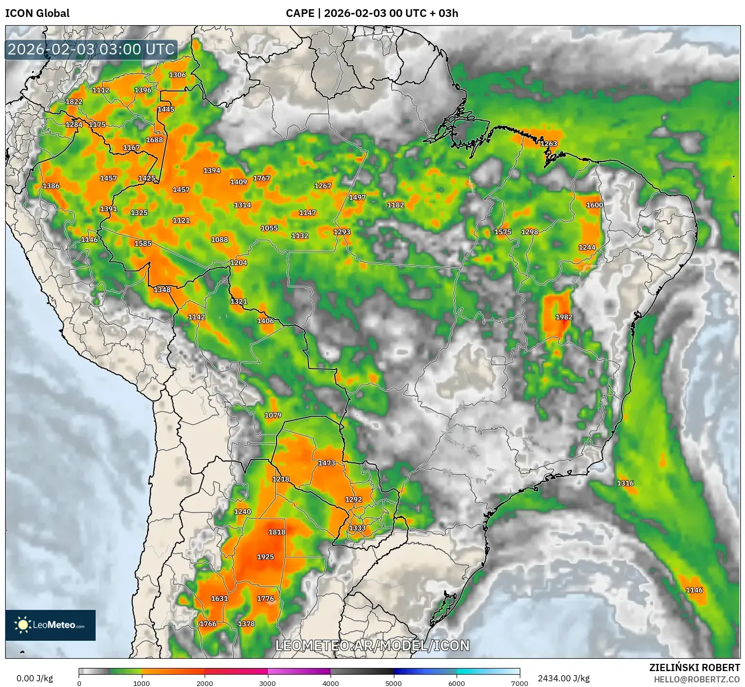 ICON model - Brasil, CAPE
