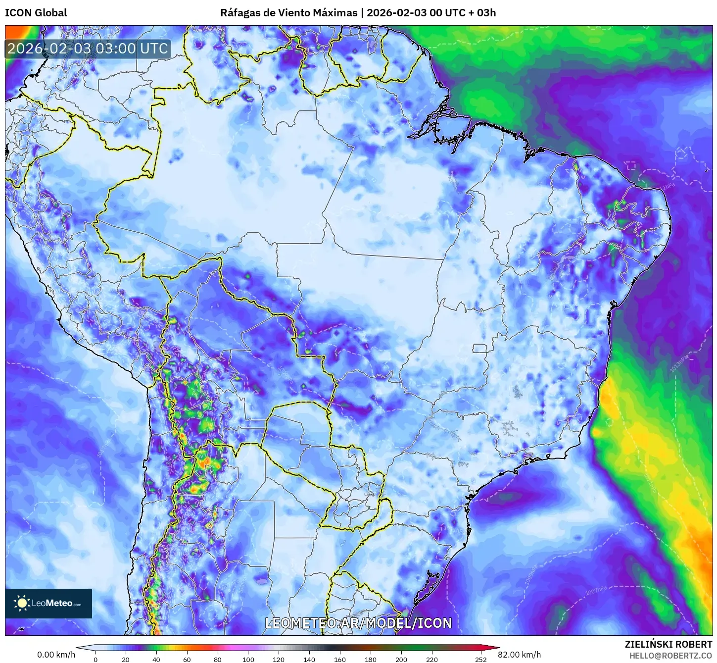 ICON model - Brasil, Ráfagas de Viento Máximas