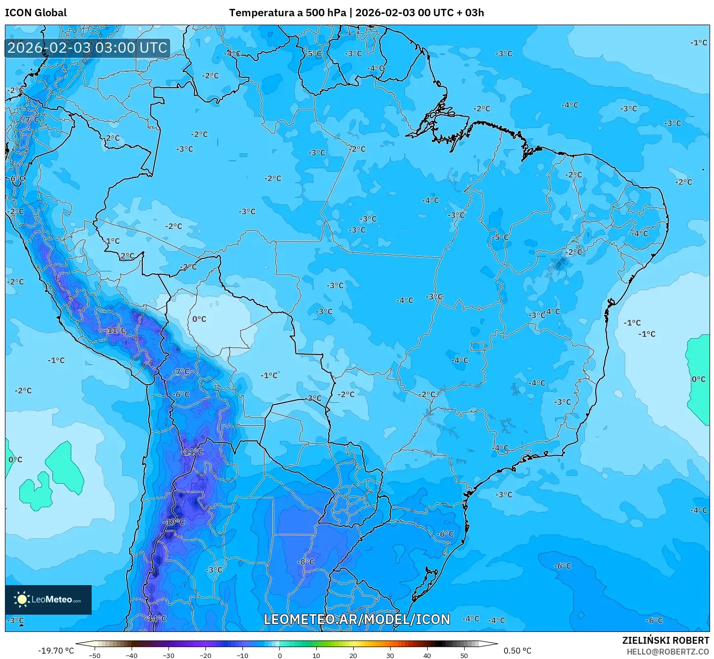 ICON model - Brasil, Temperatura a 500 hPa