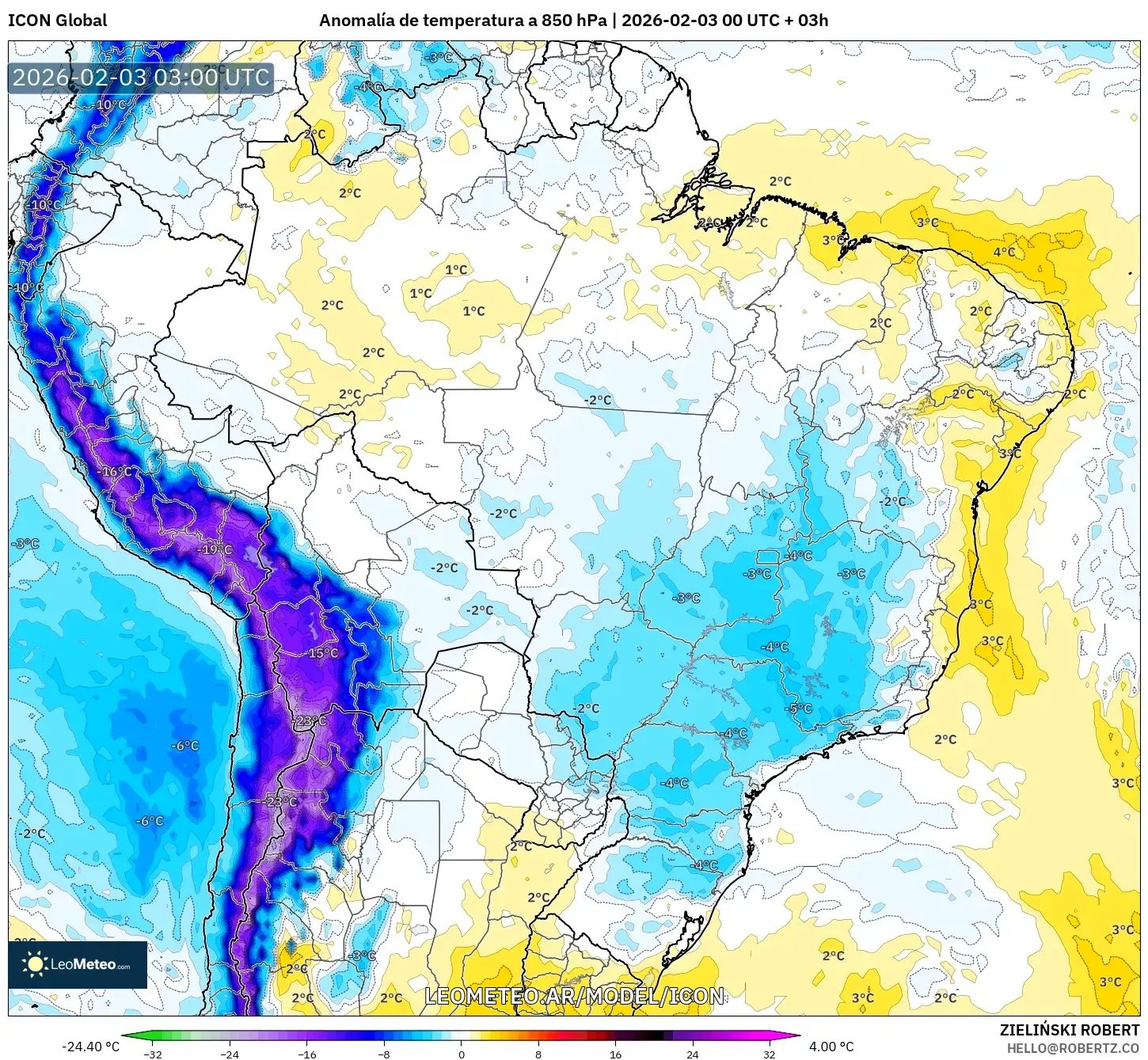 ICON model - Brasil, Anomalía de temperatura a 850 hPa