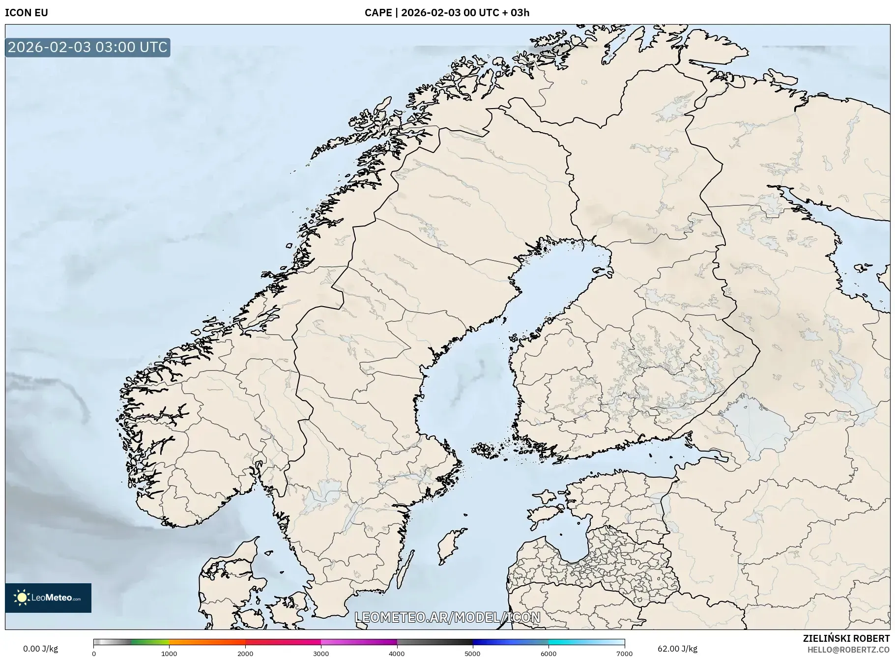 ICON model - Escandinavia, CAPE