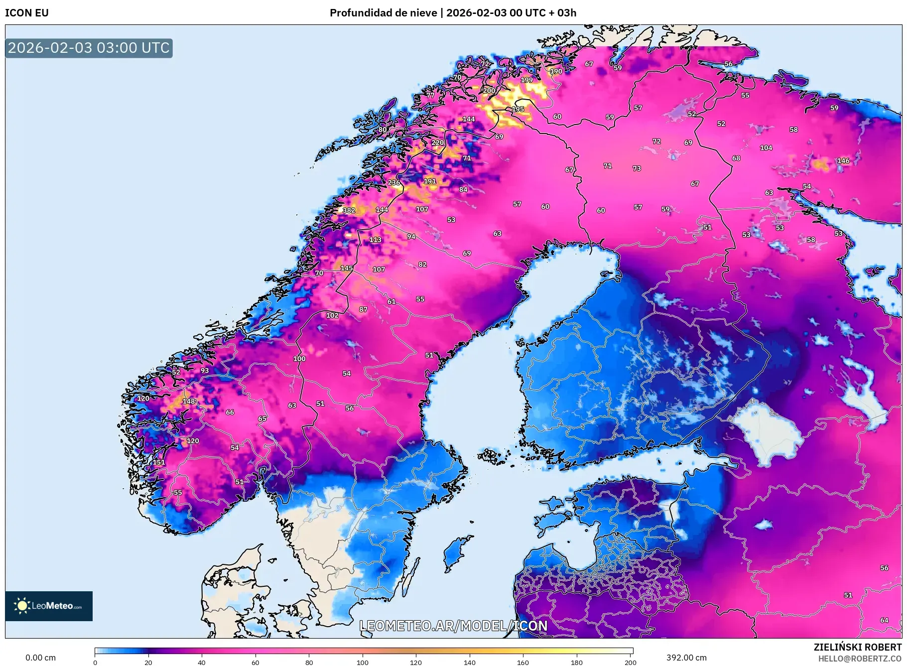 ICON model - Escandinavia, Profundidad de nieve