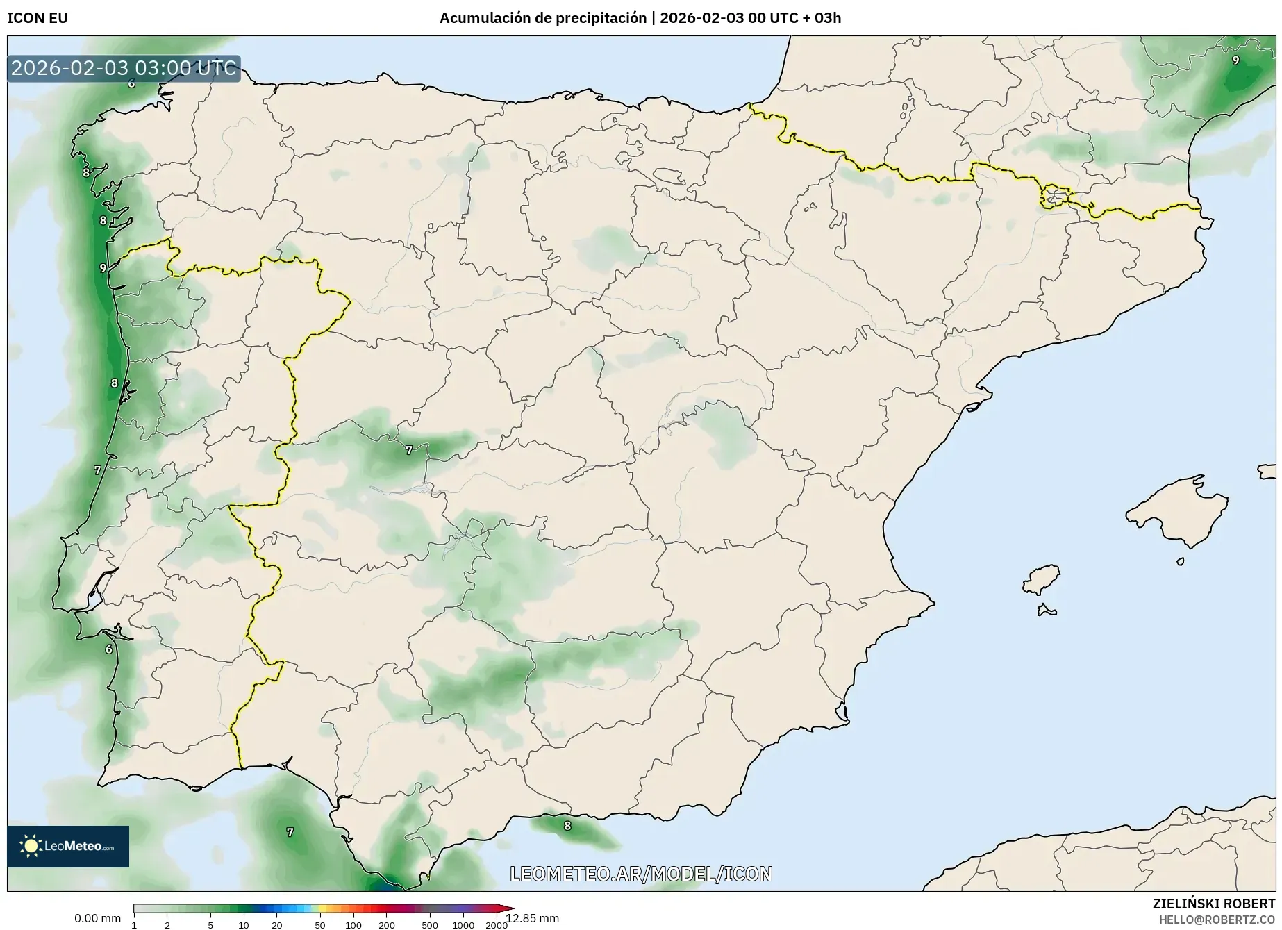 ICON model - España, Acumulación de precipitación