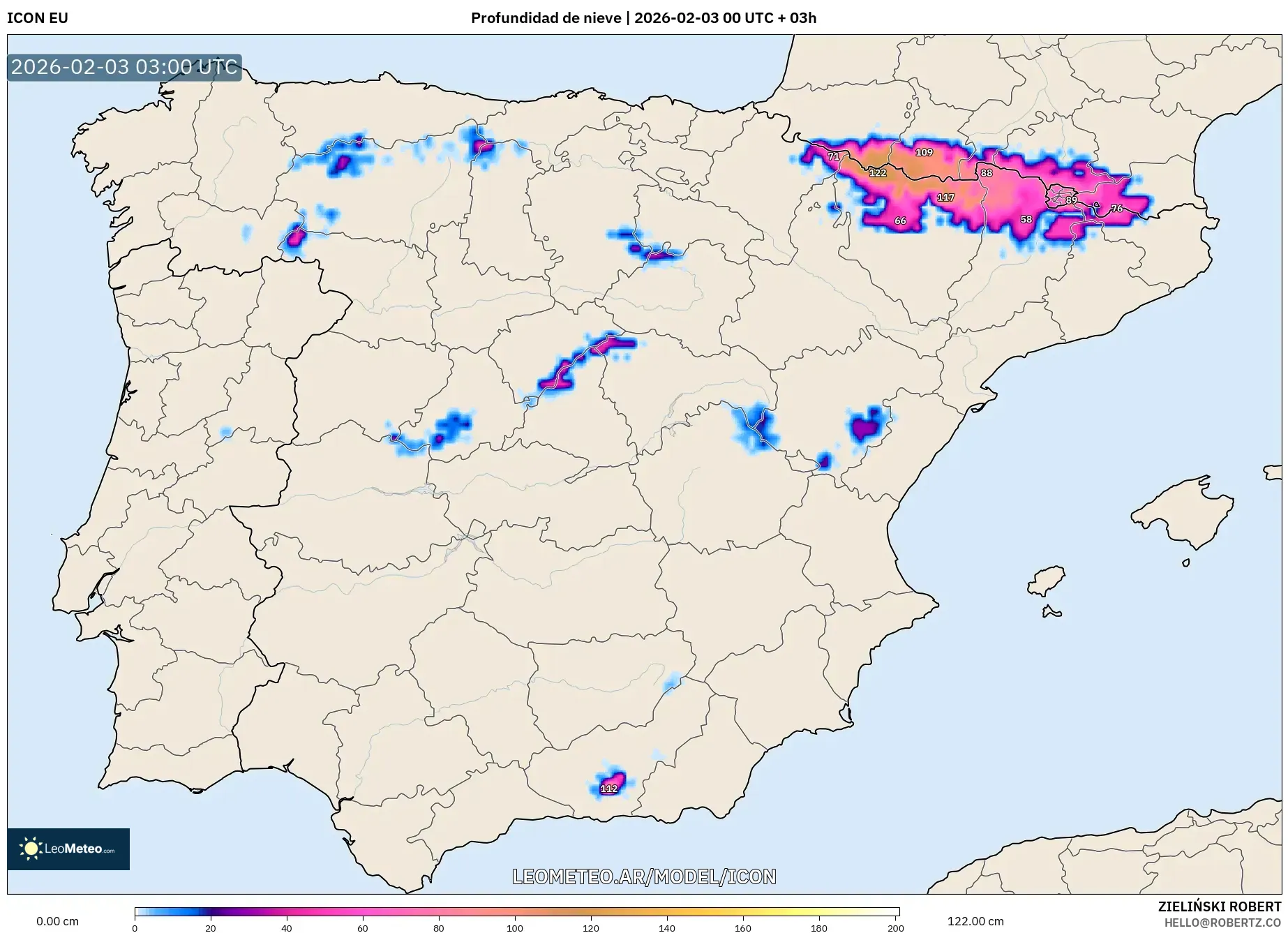 ICON model - España, Profundidad de nieve