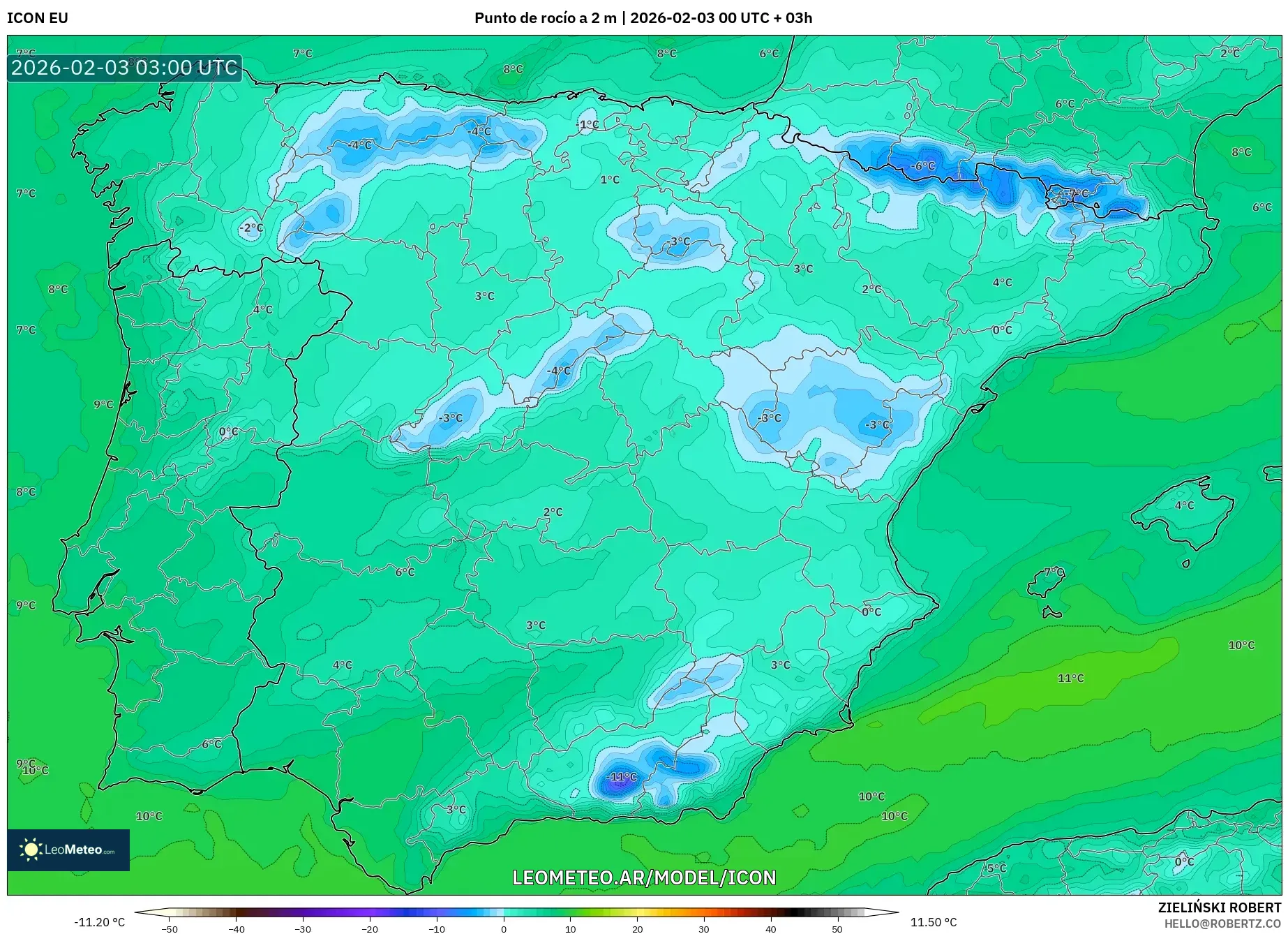 ICON model - España, Punto de rocío a 2 m