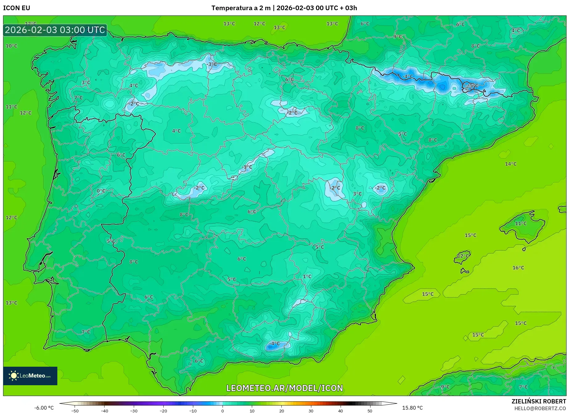 ICON model - España, Temperatura a 2 m