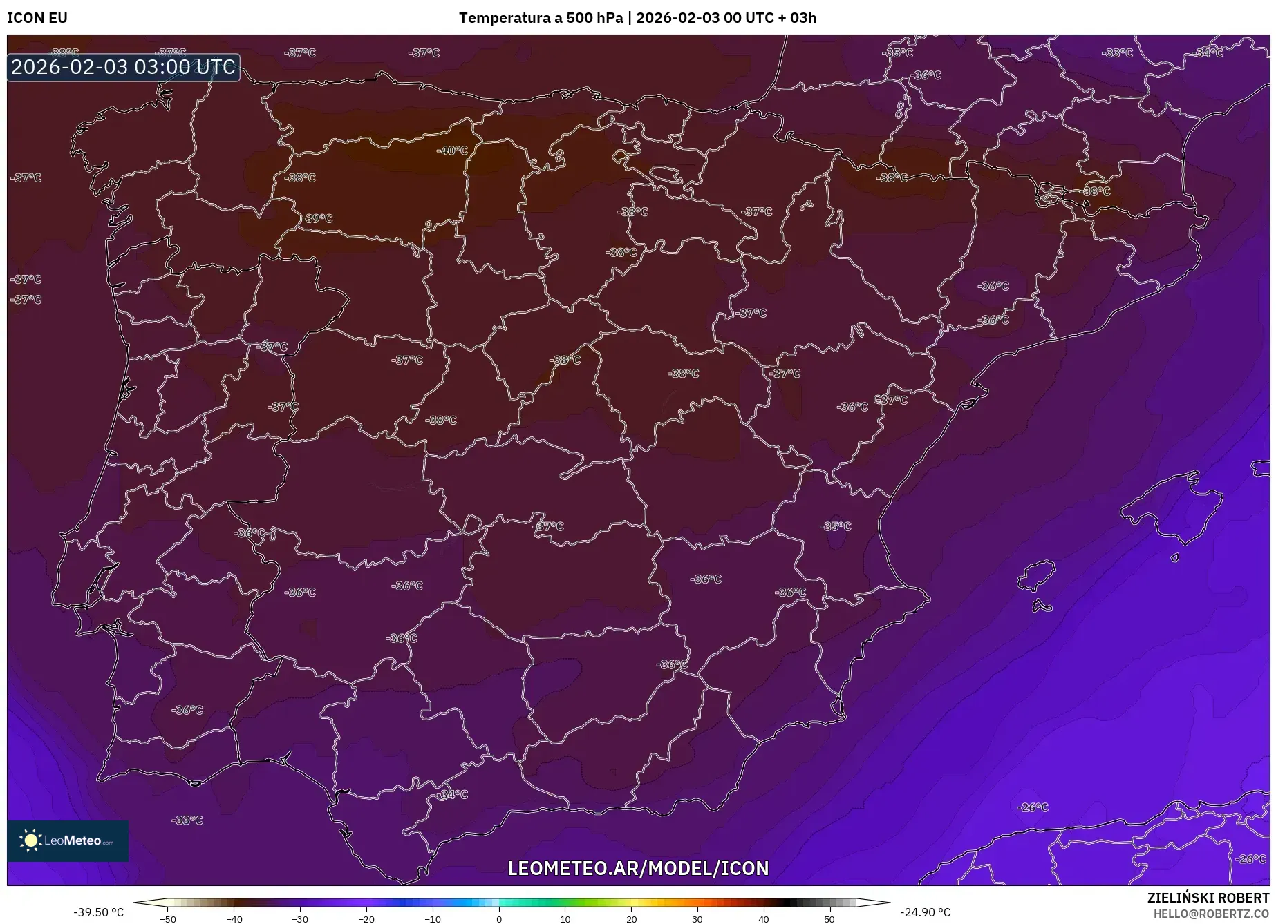 ICON model - España, Temperatura a 500 hPa