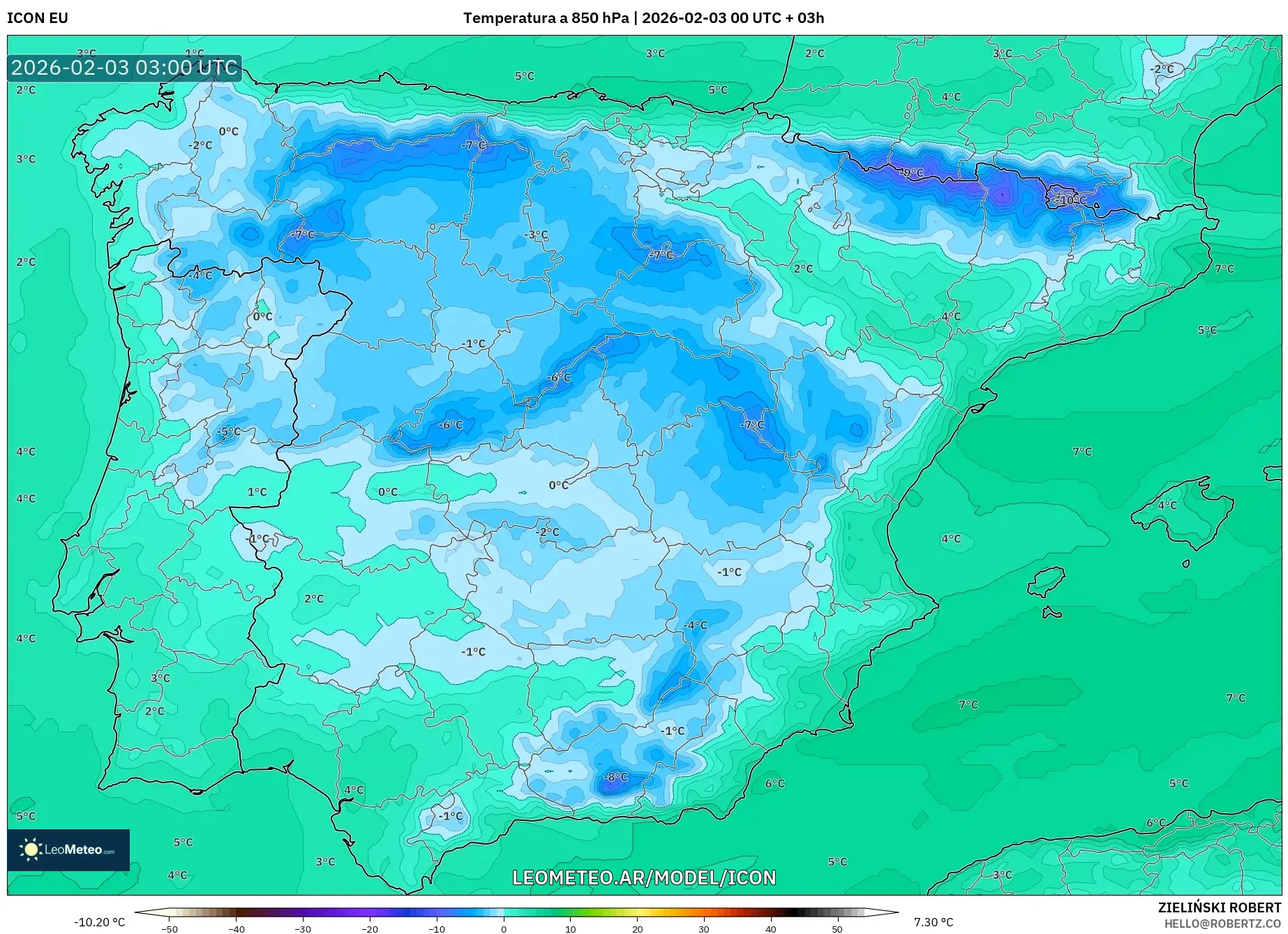 ICON model - España, Temperatura a 850 hPa