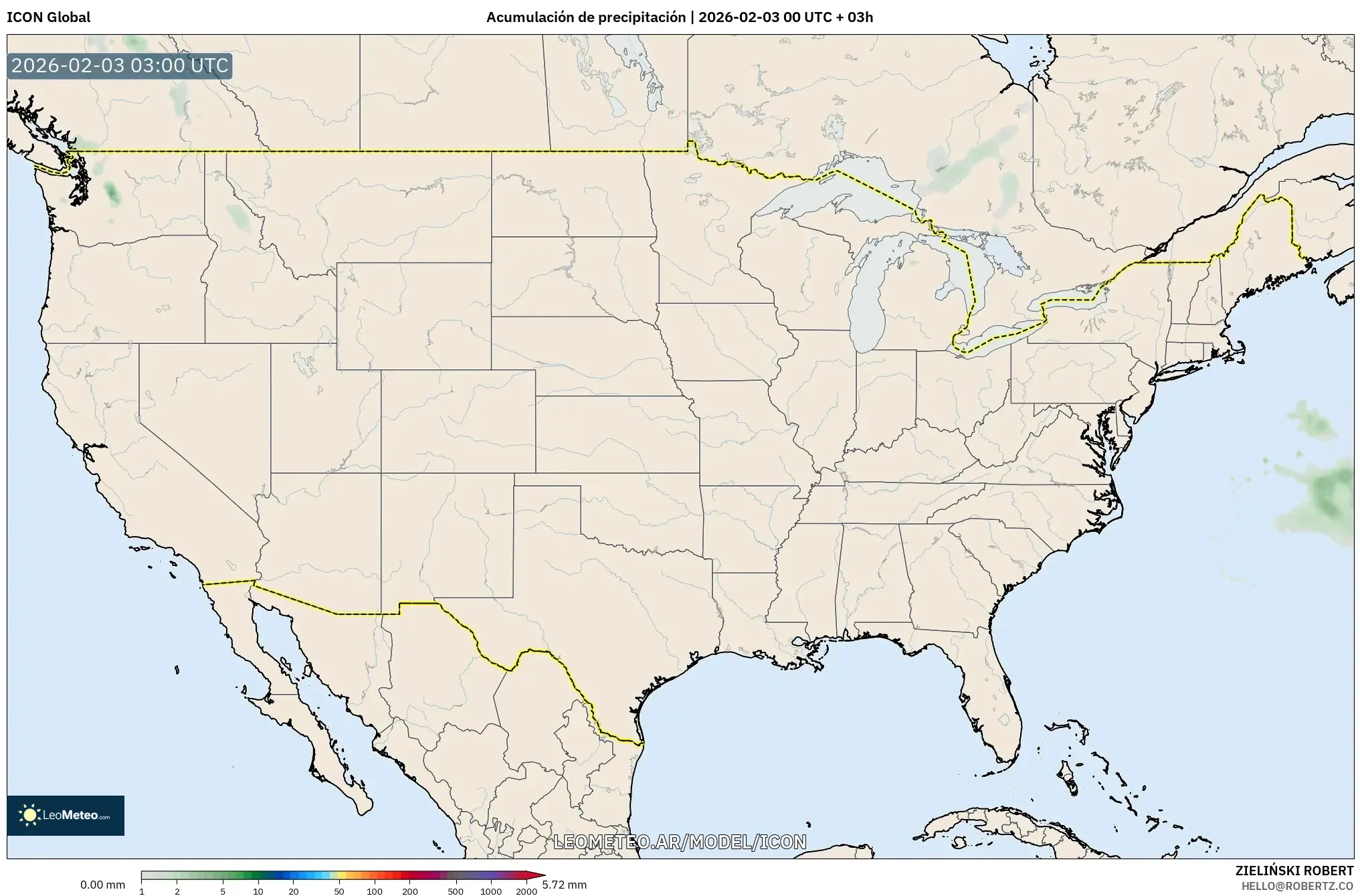 ICON model - Estados Unidos, Acumulación de precipitación