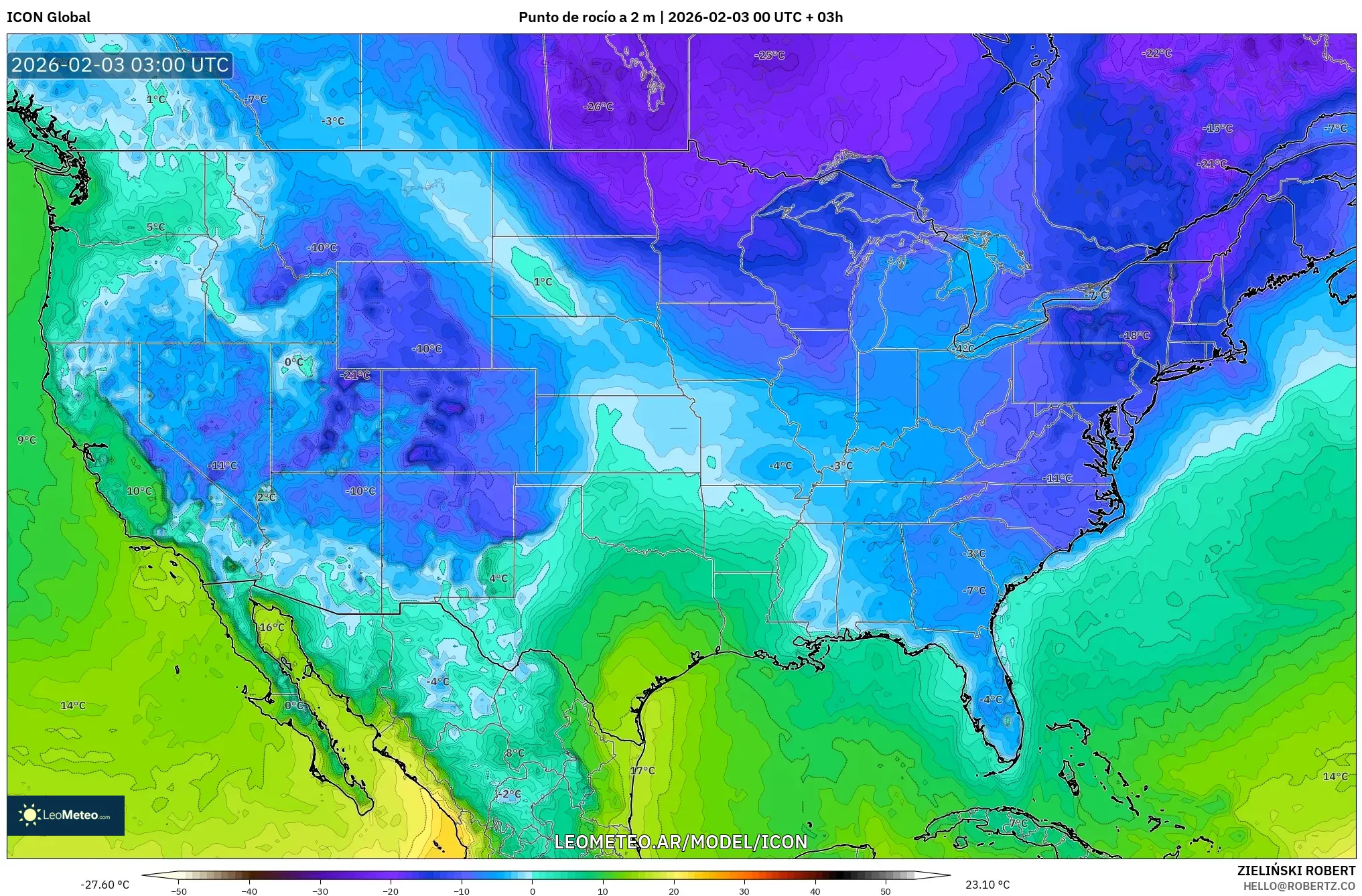 ICON model - Estados Unidos, Punto de rocío a 2 m