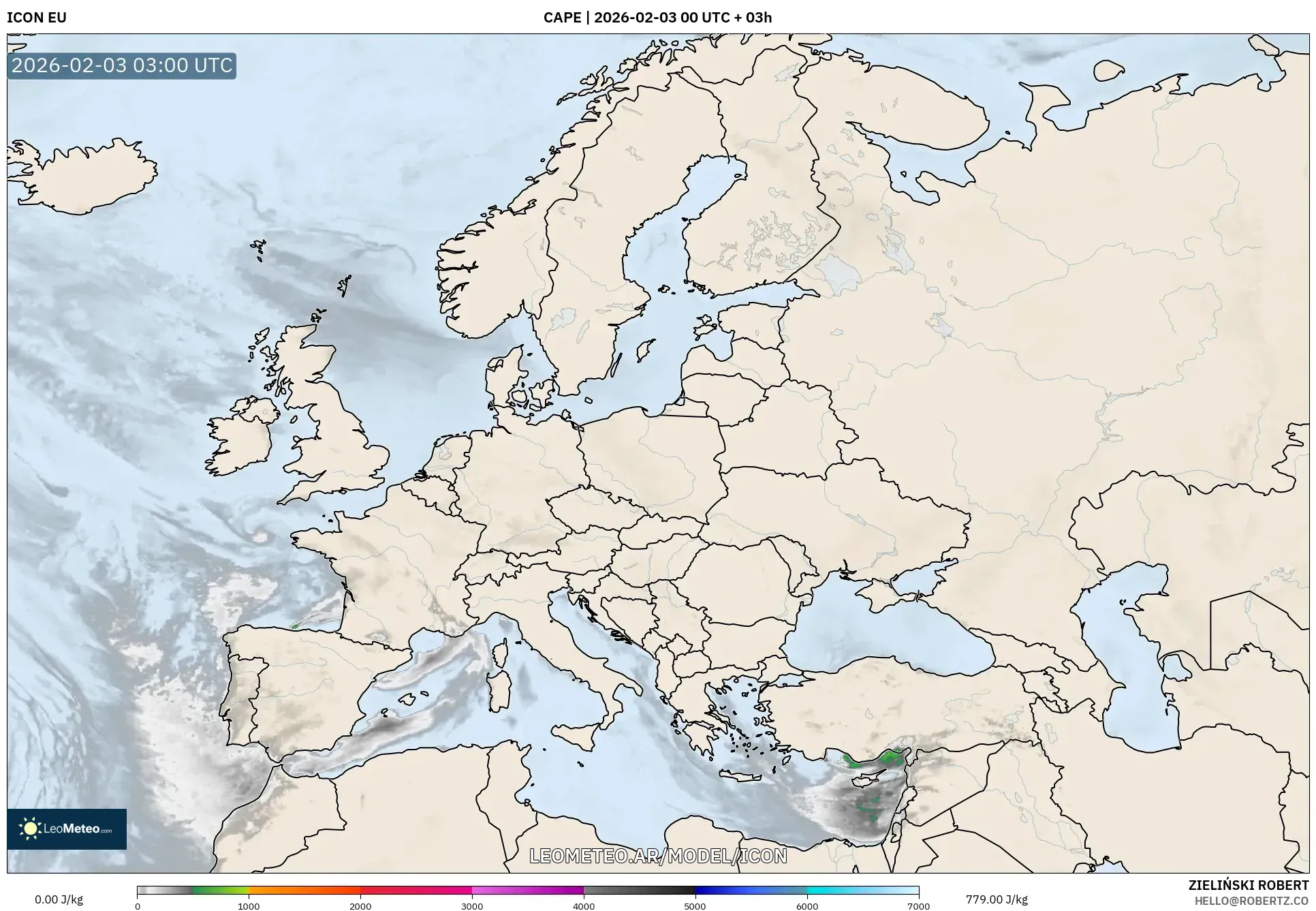 ICON model - Europa, CAPE