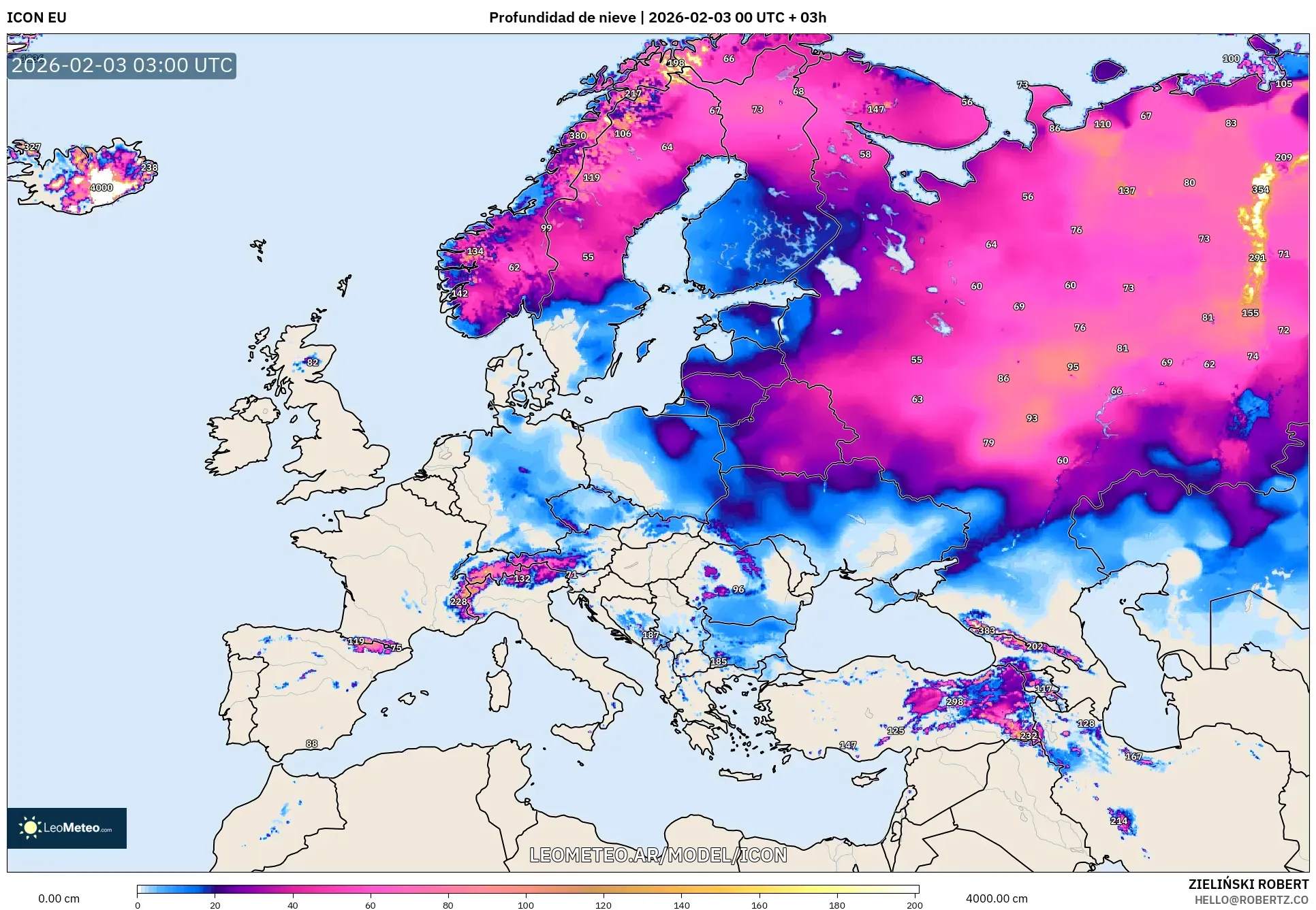ICON model - Europa, Profundidad de nieve
