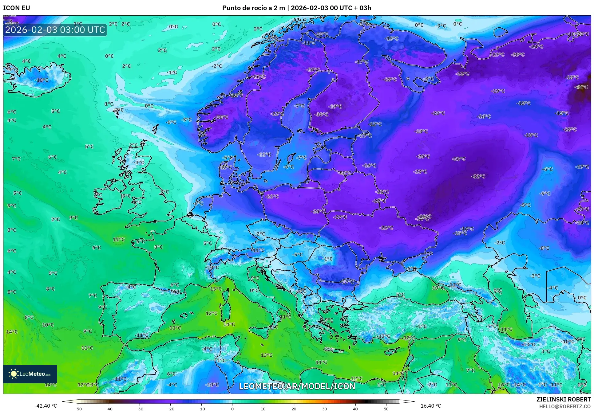ICON model - Europa, Punto de rocío a 2 m