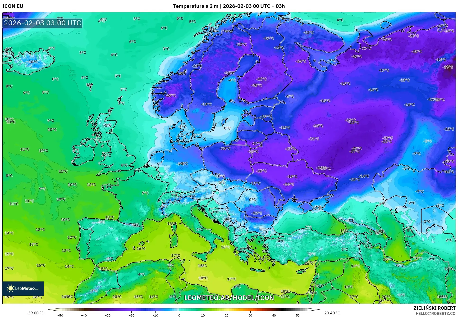 ICON model - Europa, Temperatura a 2 m