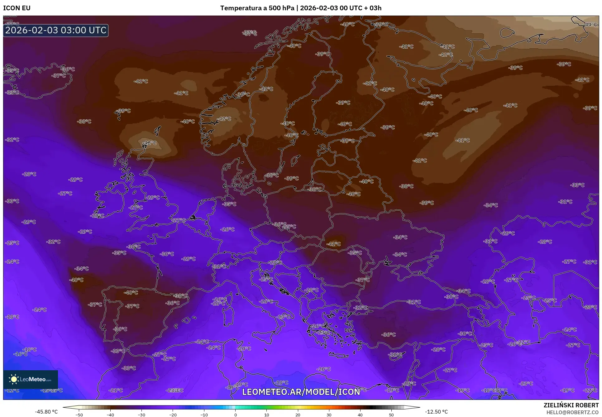 ICON model - Europa, Temperatura a 500 hPa