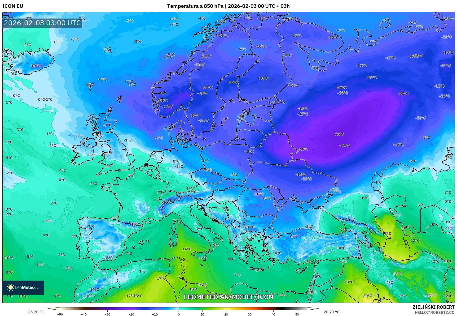 ICON model - Europa, Temperatura a 850 hPa
