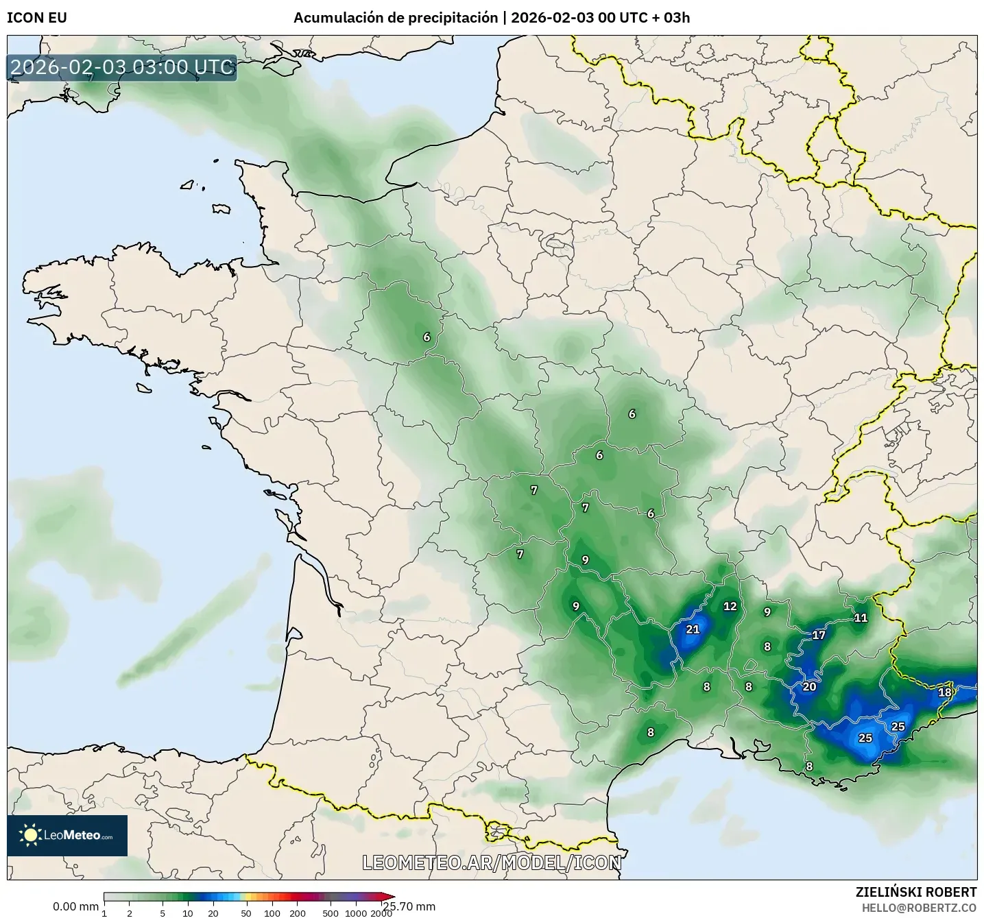 ICON model - Francia, Acumulación de precipitación