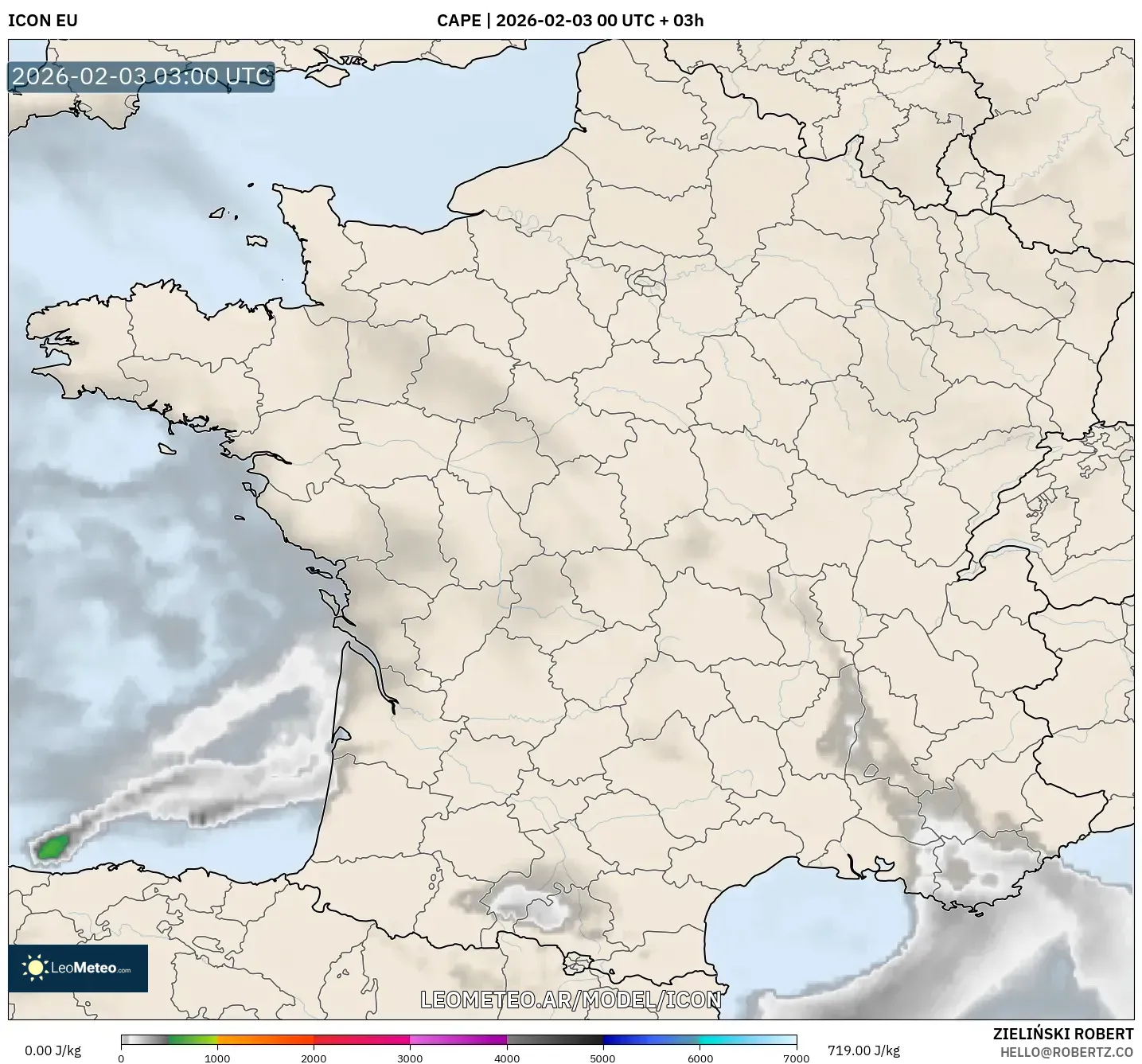 ICON model - Francia, CAPE