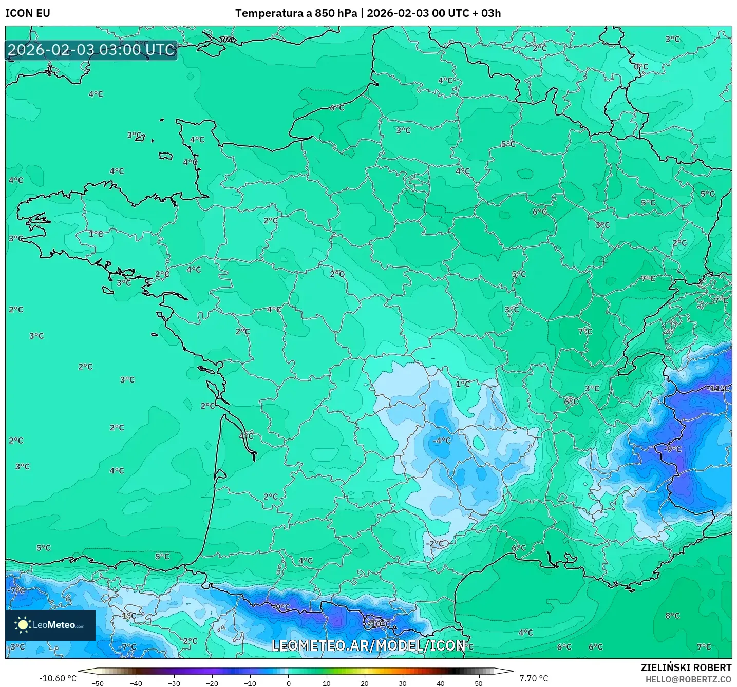 ICON model - Francia, Temperatura a 850 hPa