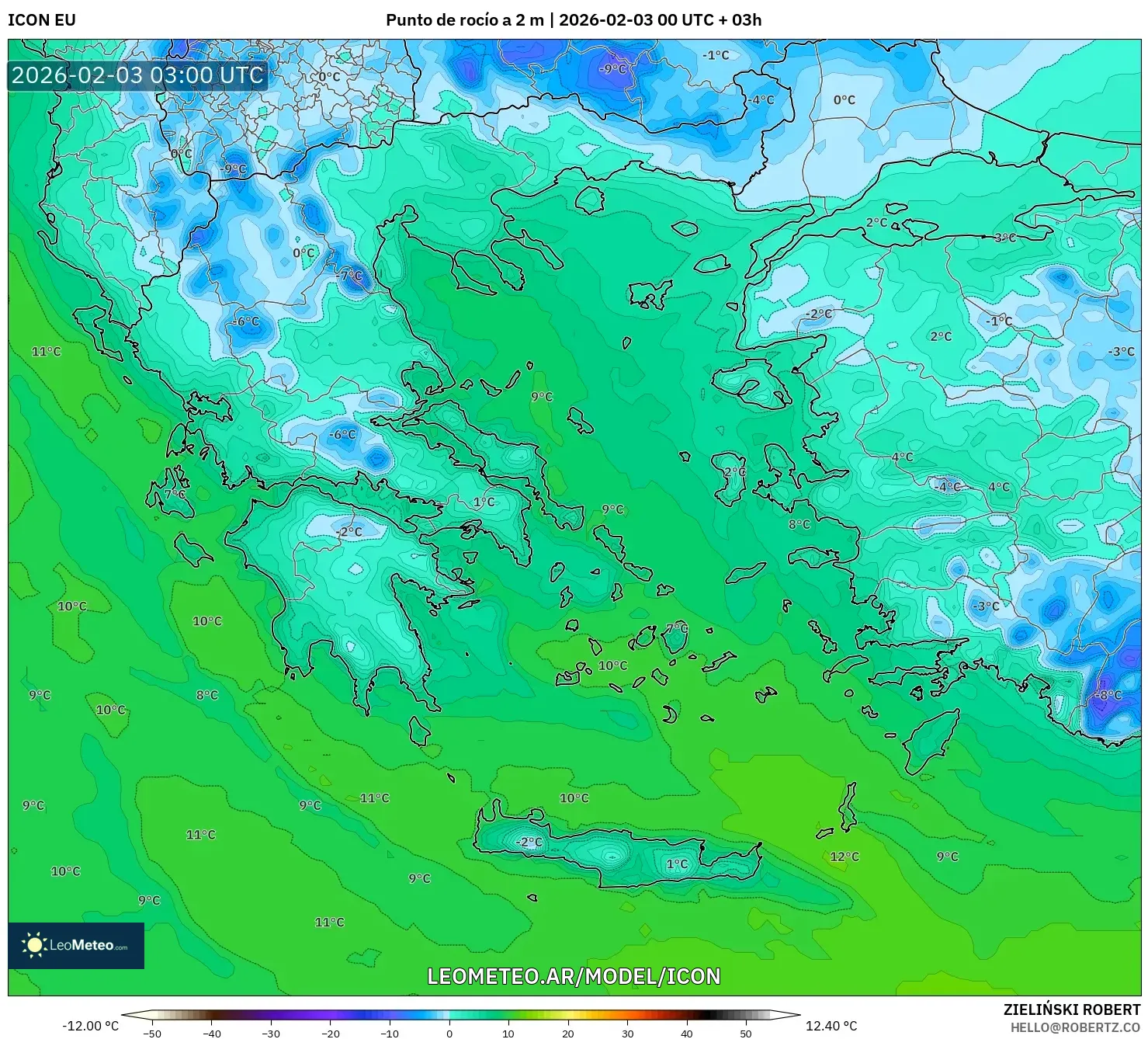 ICON model - Grecia, Punto de rocío a 2 m