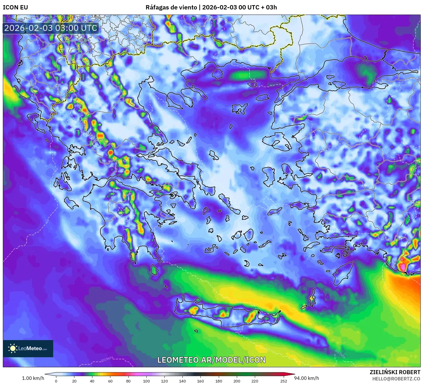 ICON model - Grecia, Ráfagas de viento