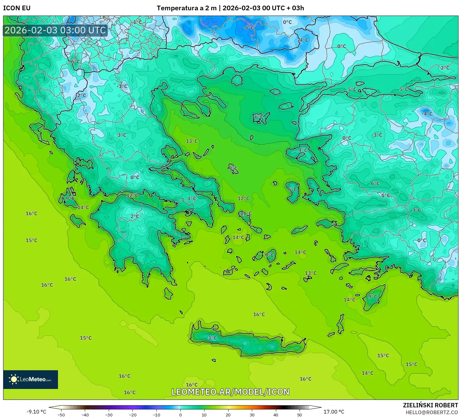 ICON model - Grecia, Temperatura a 2 m