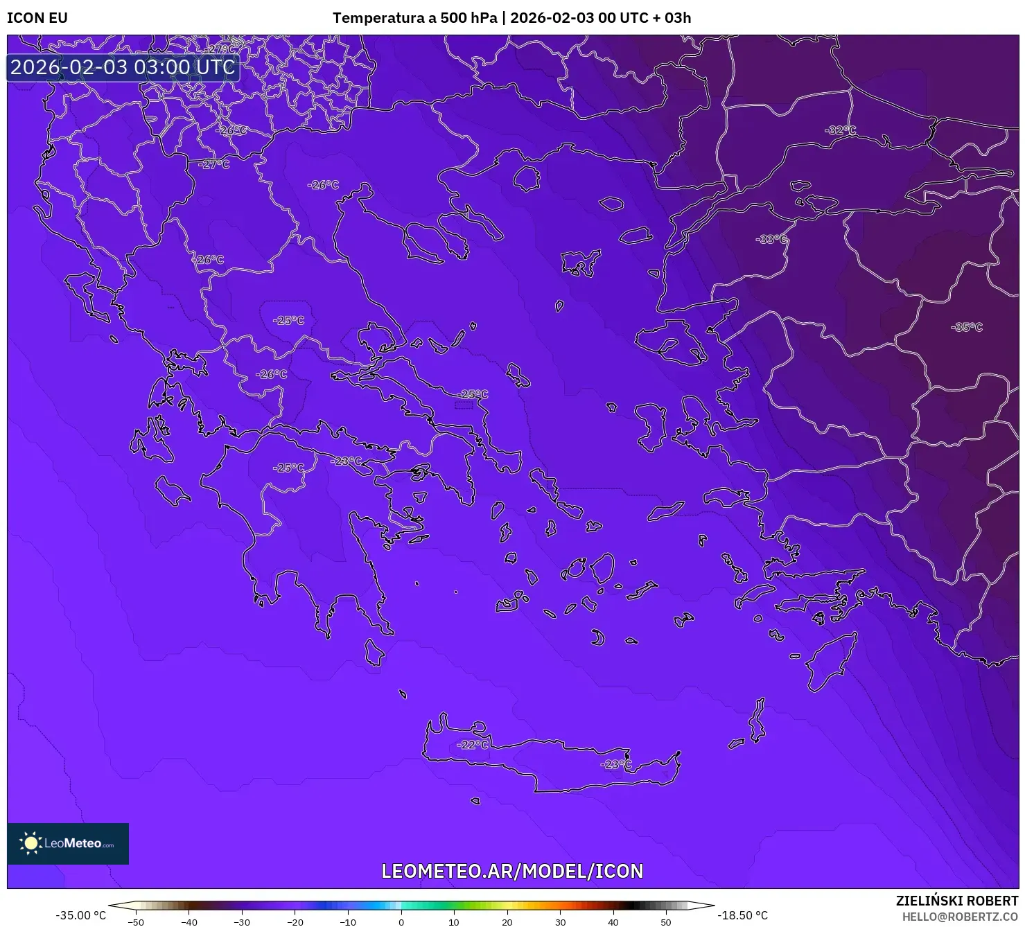 ICON model - Grecia, Temperatura a 500 hPa