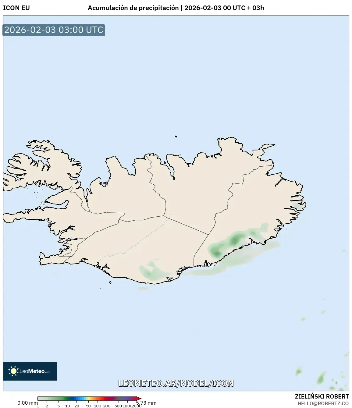 ICON model - Islandia, Acumulación de precipitación
