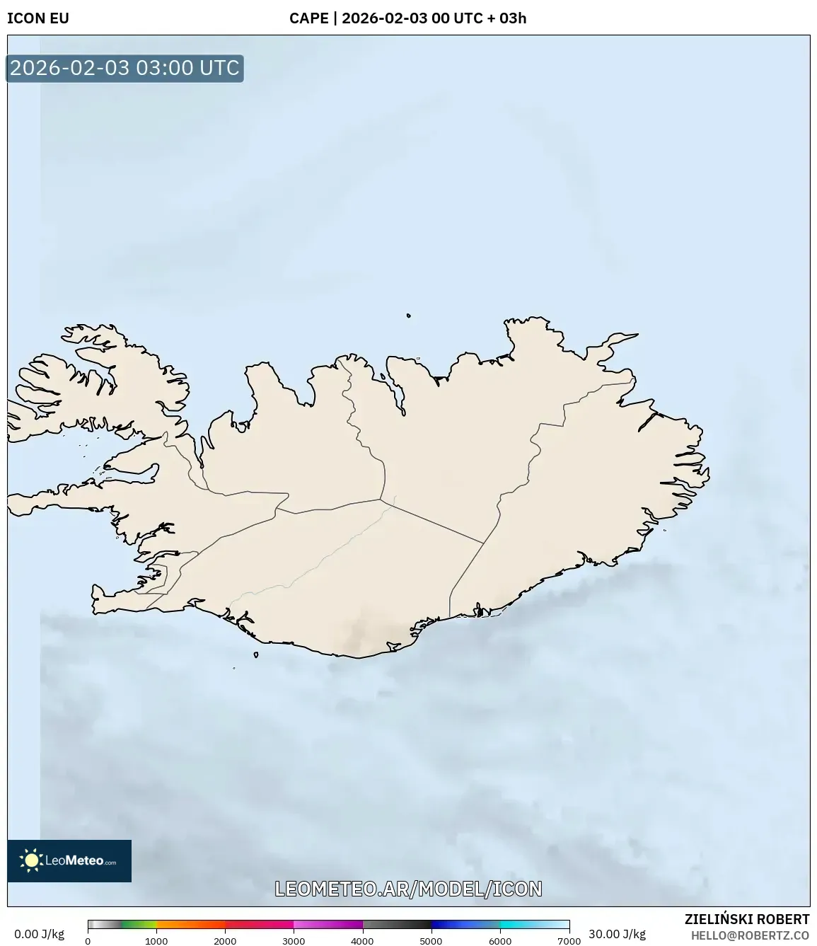 ICON model - Islandia, CAPE