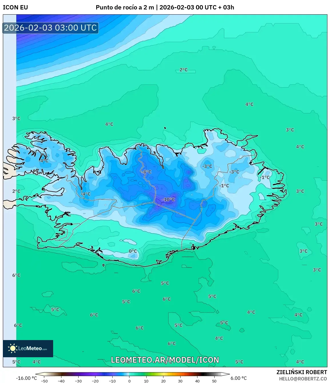 ICON model - Islandia, Punto de rocío a 2 m